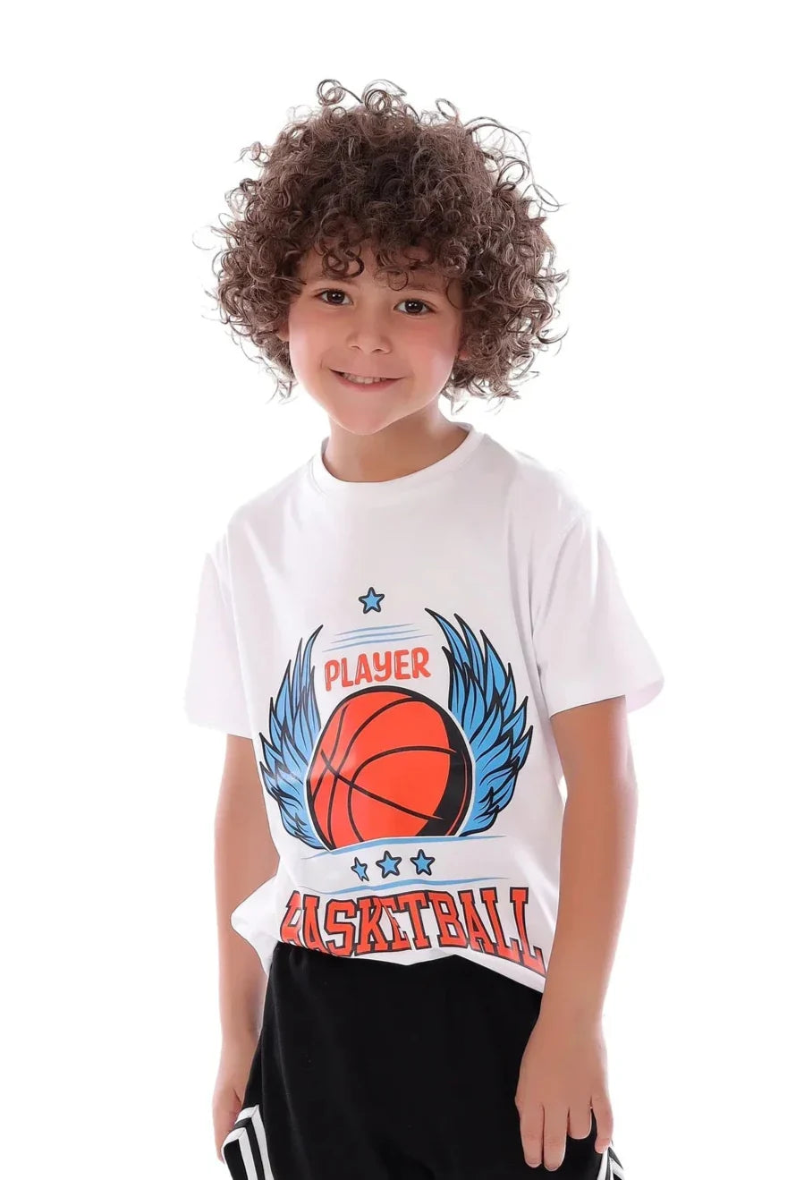 Boys White Basketball T-Shirt – Sporty Athletic Tee