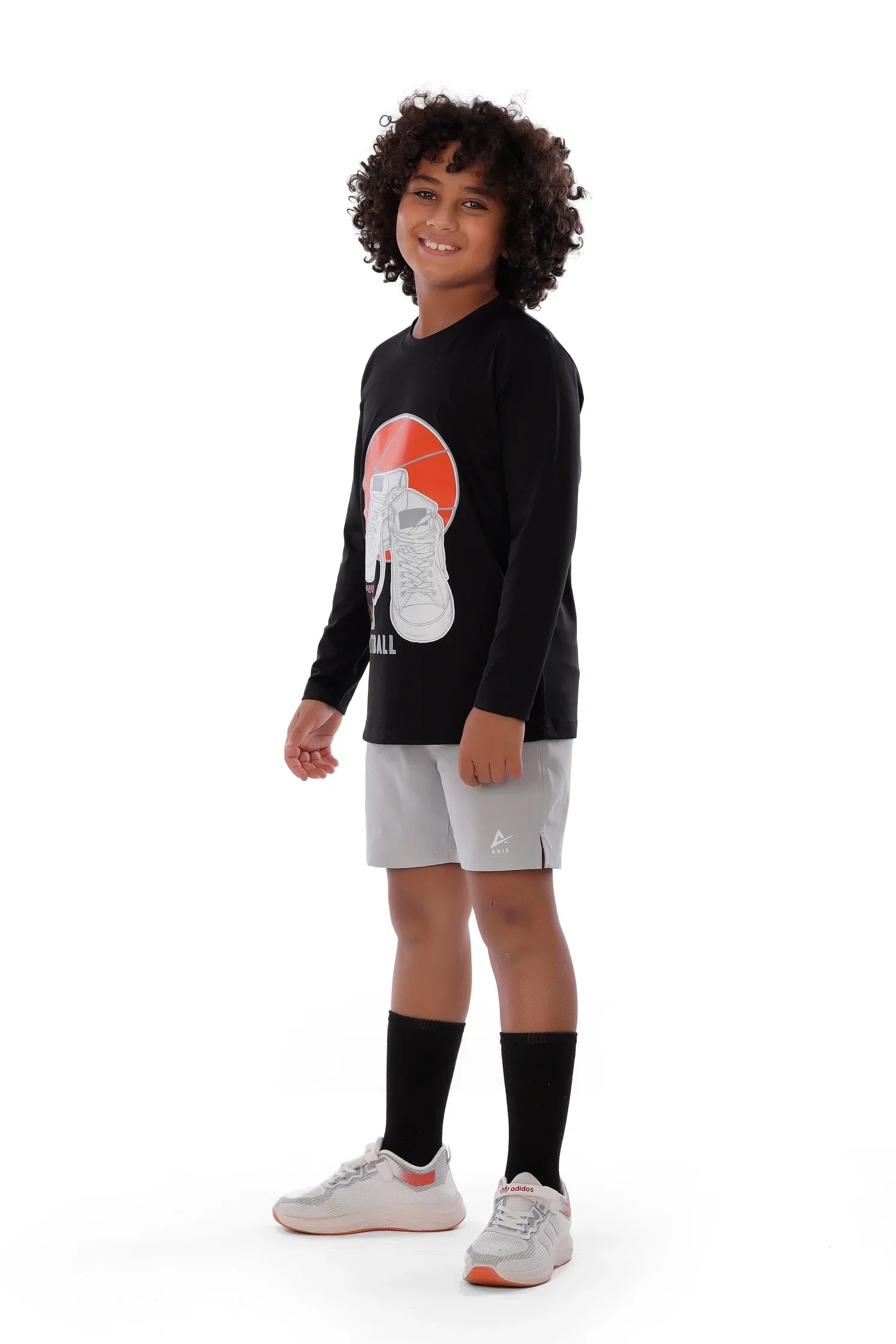 Boys Basketball Shoes & Ball Graphic Long Sleeve T-Shirt – Sporty Athletic Tee