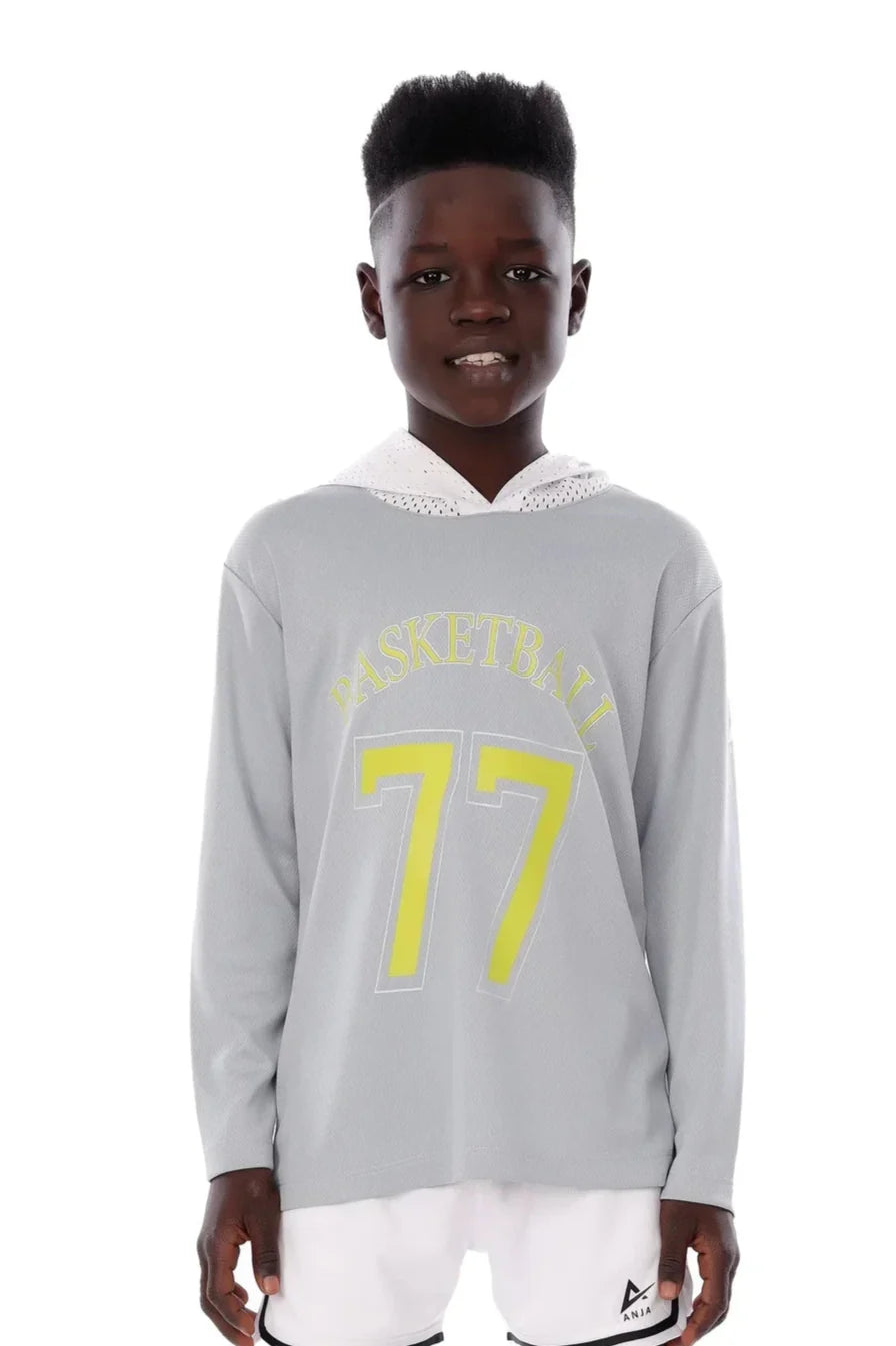 Boys Grey Basketball Long Sleeve Kids Jersey