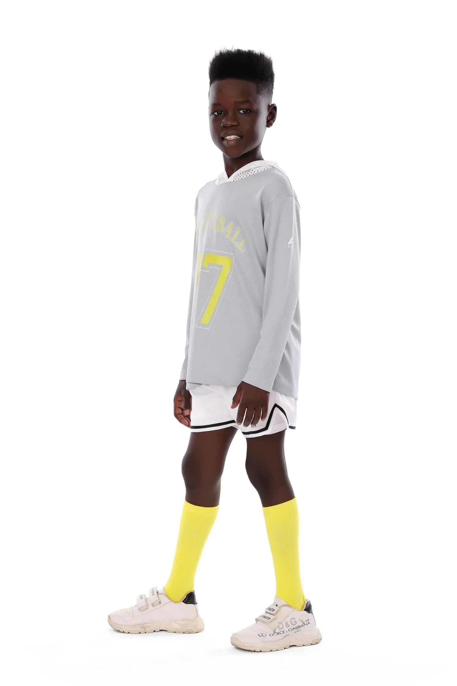 Boys Grey Basketball Long Sleeve Kids Jersey