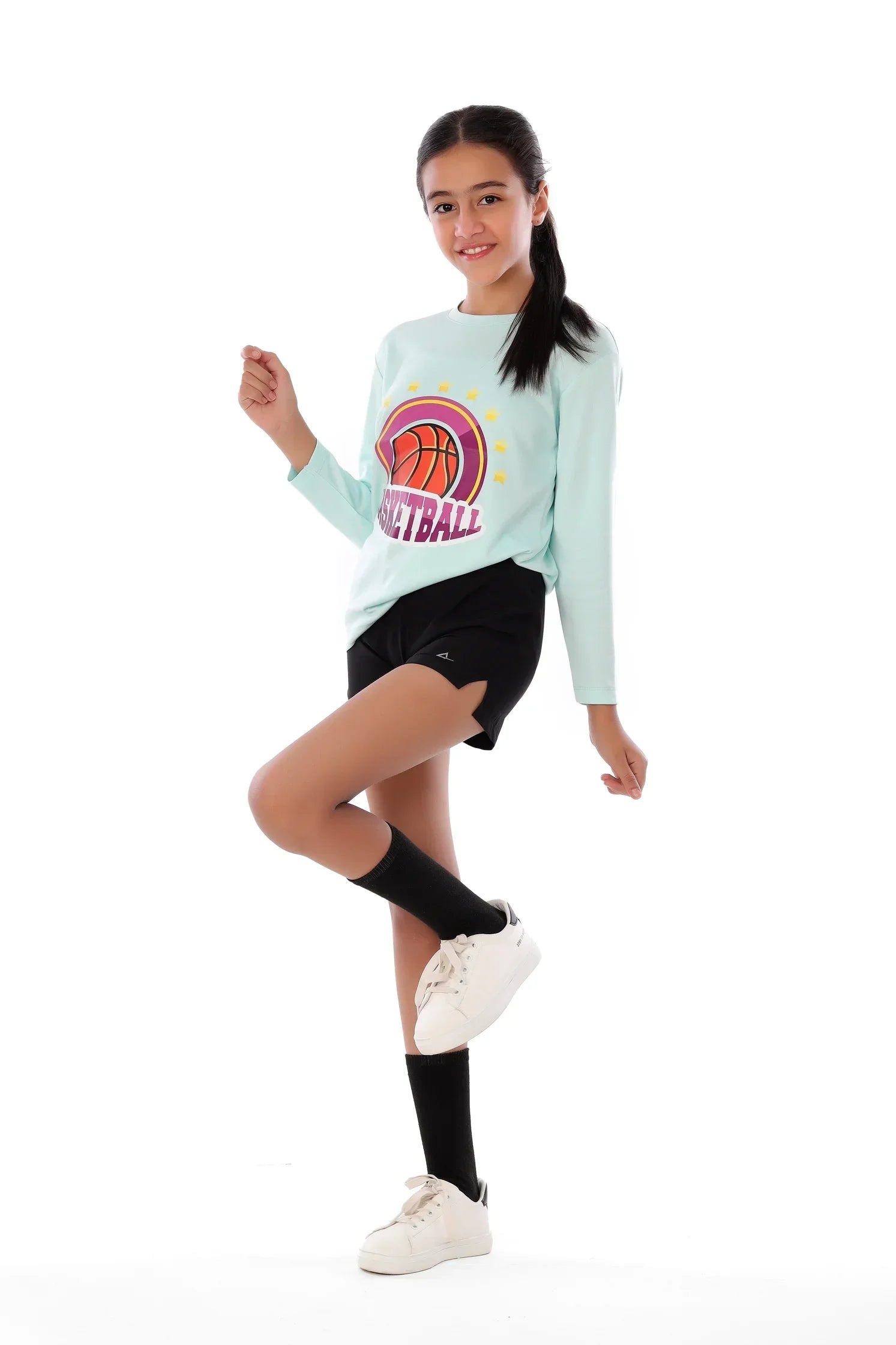 Girls Light Blue Basketball  Long Sleeve T-Shirt