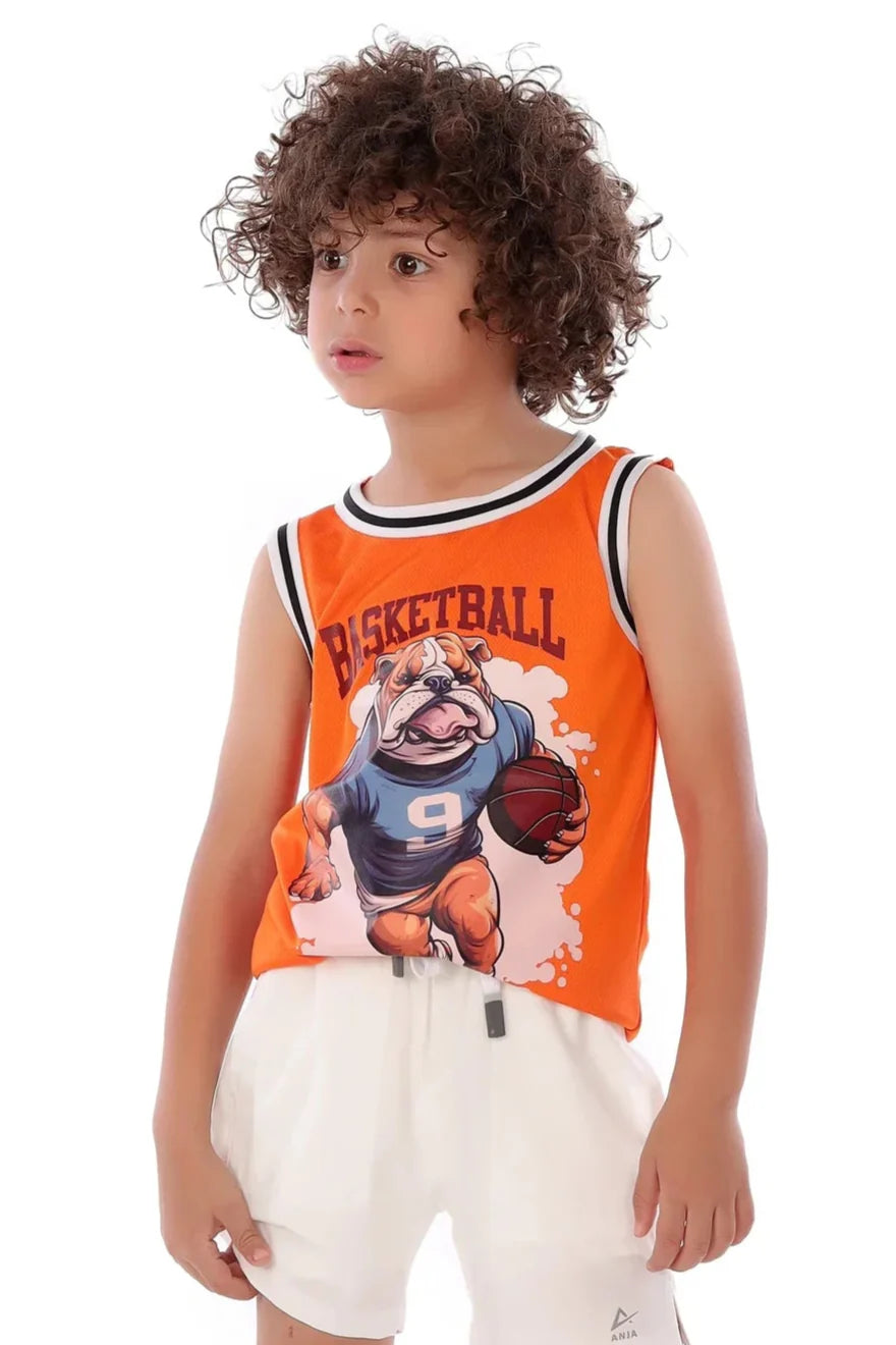 Boys Bulldog Basketball Sleeveless T-Shirt – Sporty Graphic Top