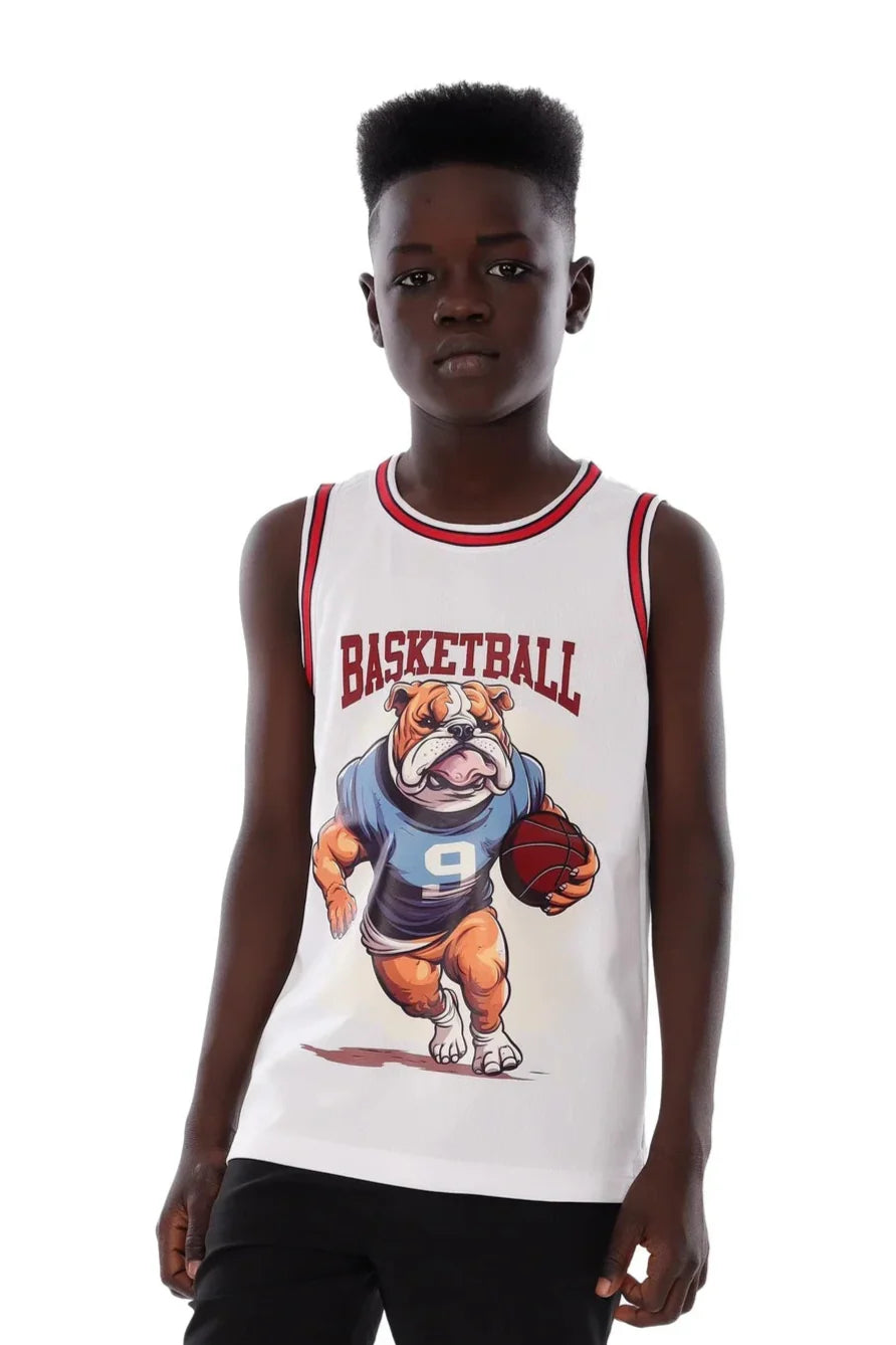 Boys Bulldog Basketball Sleeveless T-Shirt – Sporty Graphic Top