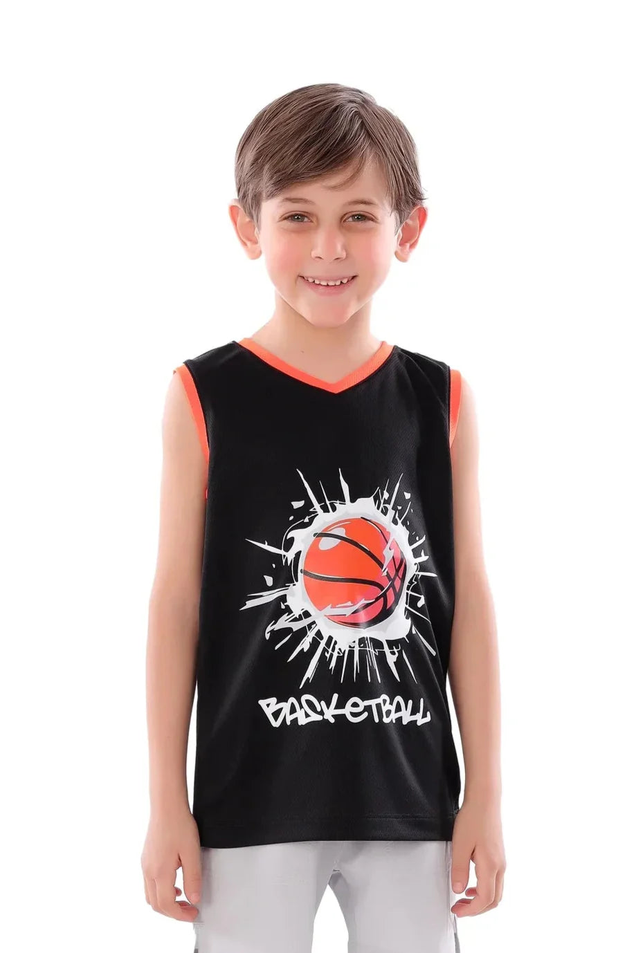 Boys Black Splash Basketball Sleeveless T-Shirt