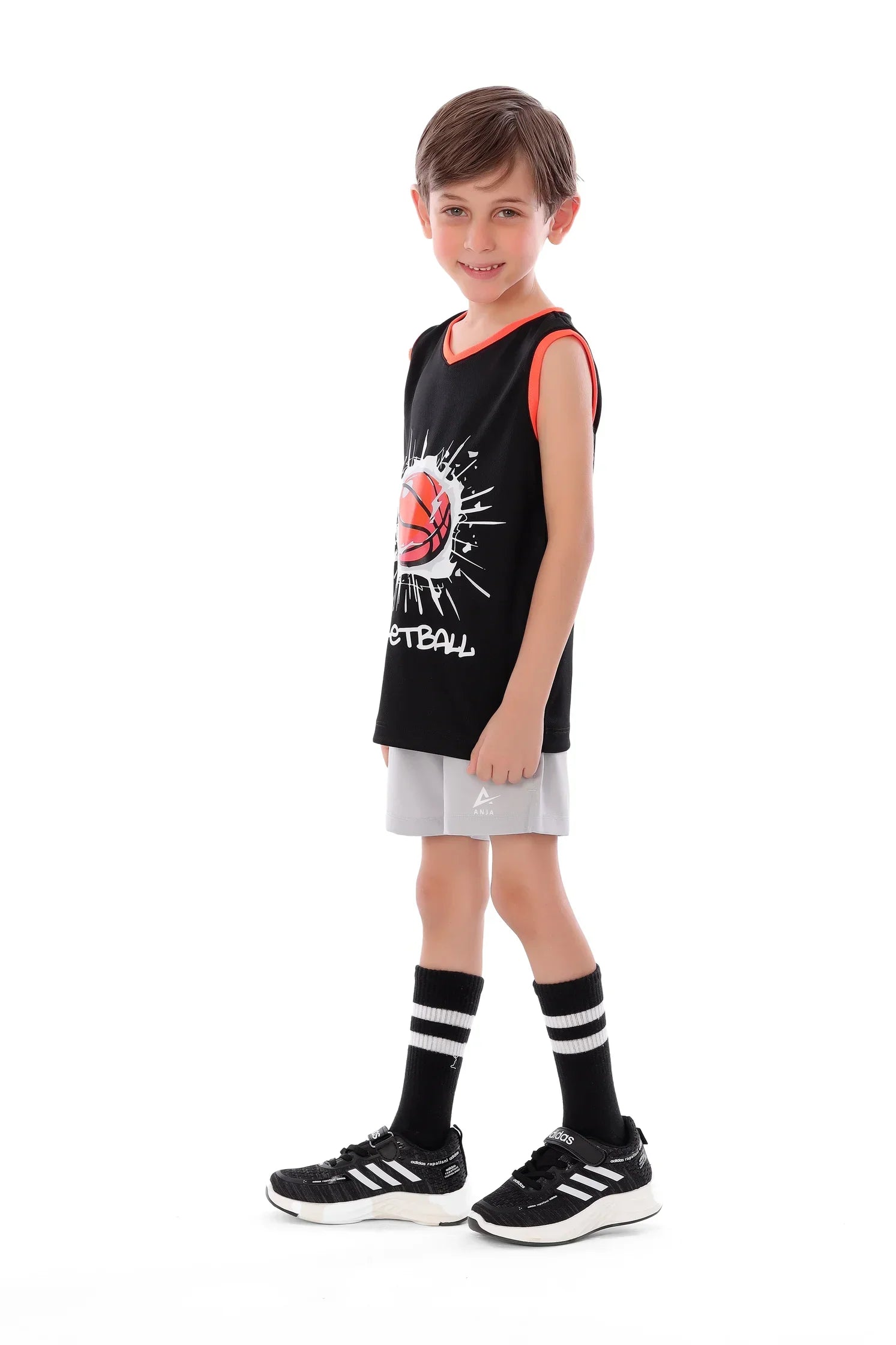 Boys Black Splash Basketball Sleeveless T-Shirt
