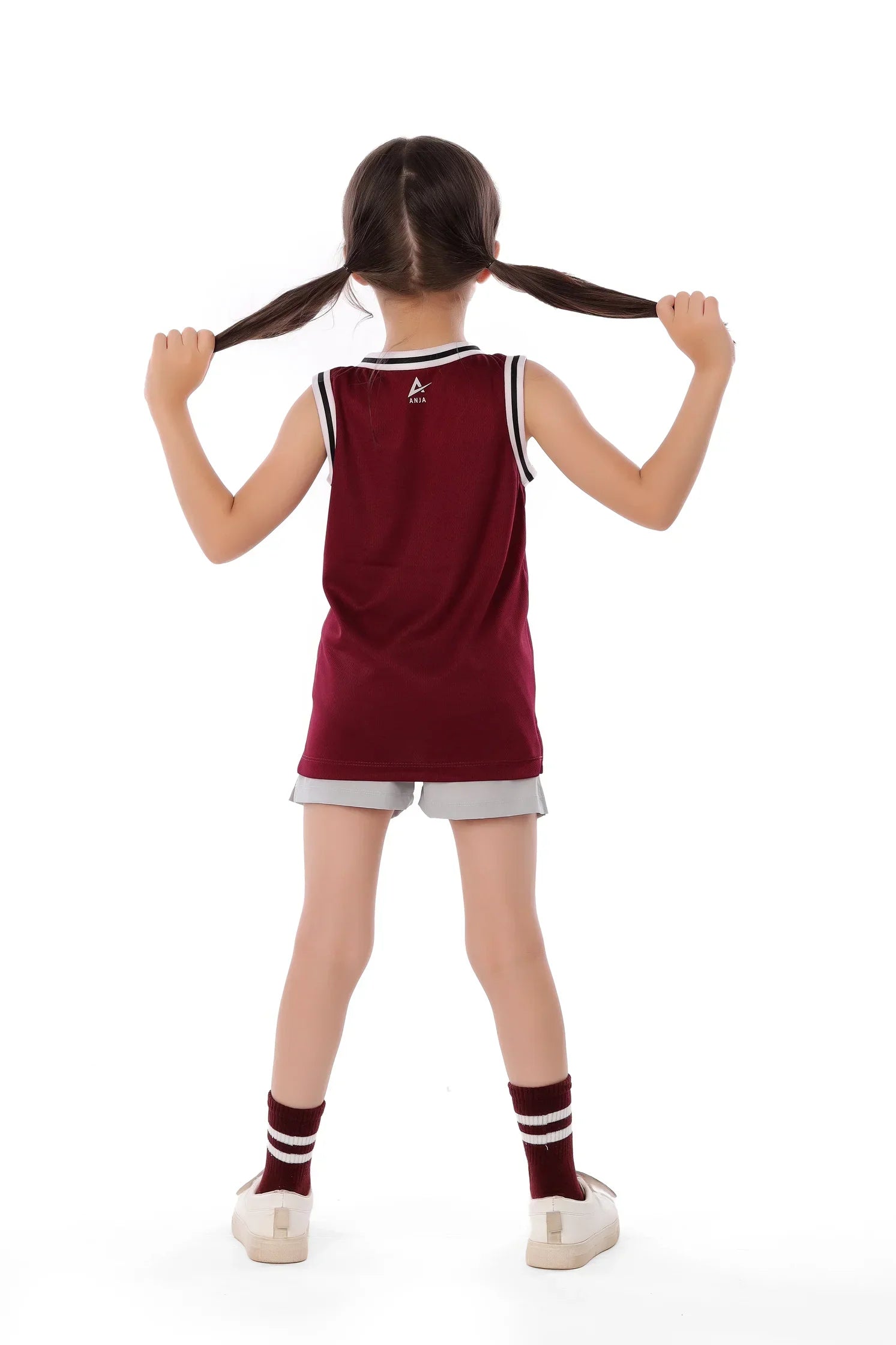 Girls Maroon Tiger Basketball Sleeveless T-Shirt – Sporty Athletic Top
