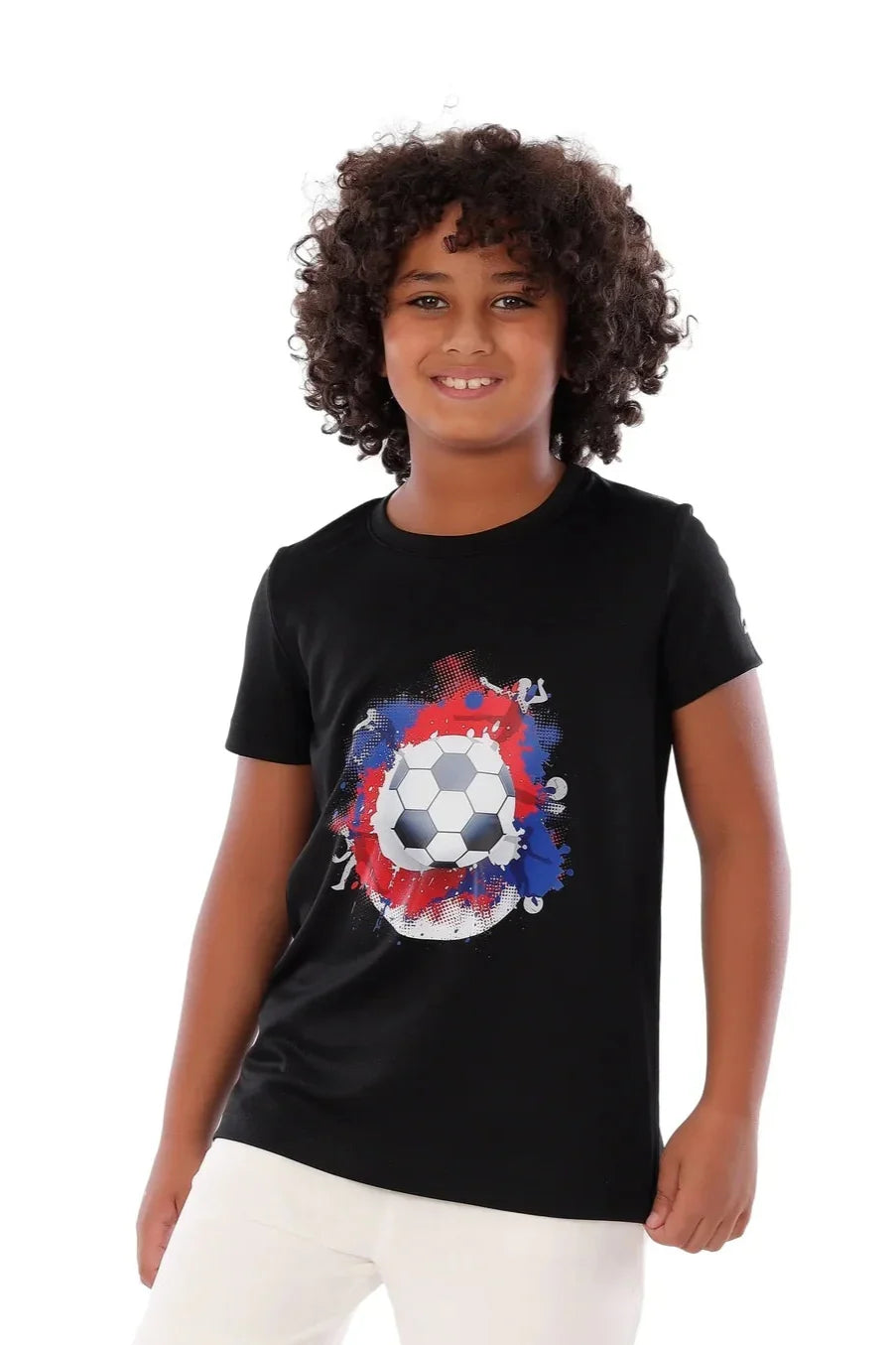 Boys Black Football Ball Splash T-Shirt – Sporty Athletic Top