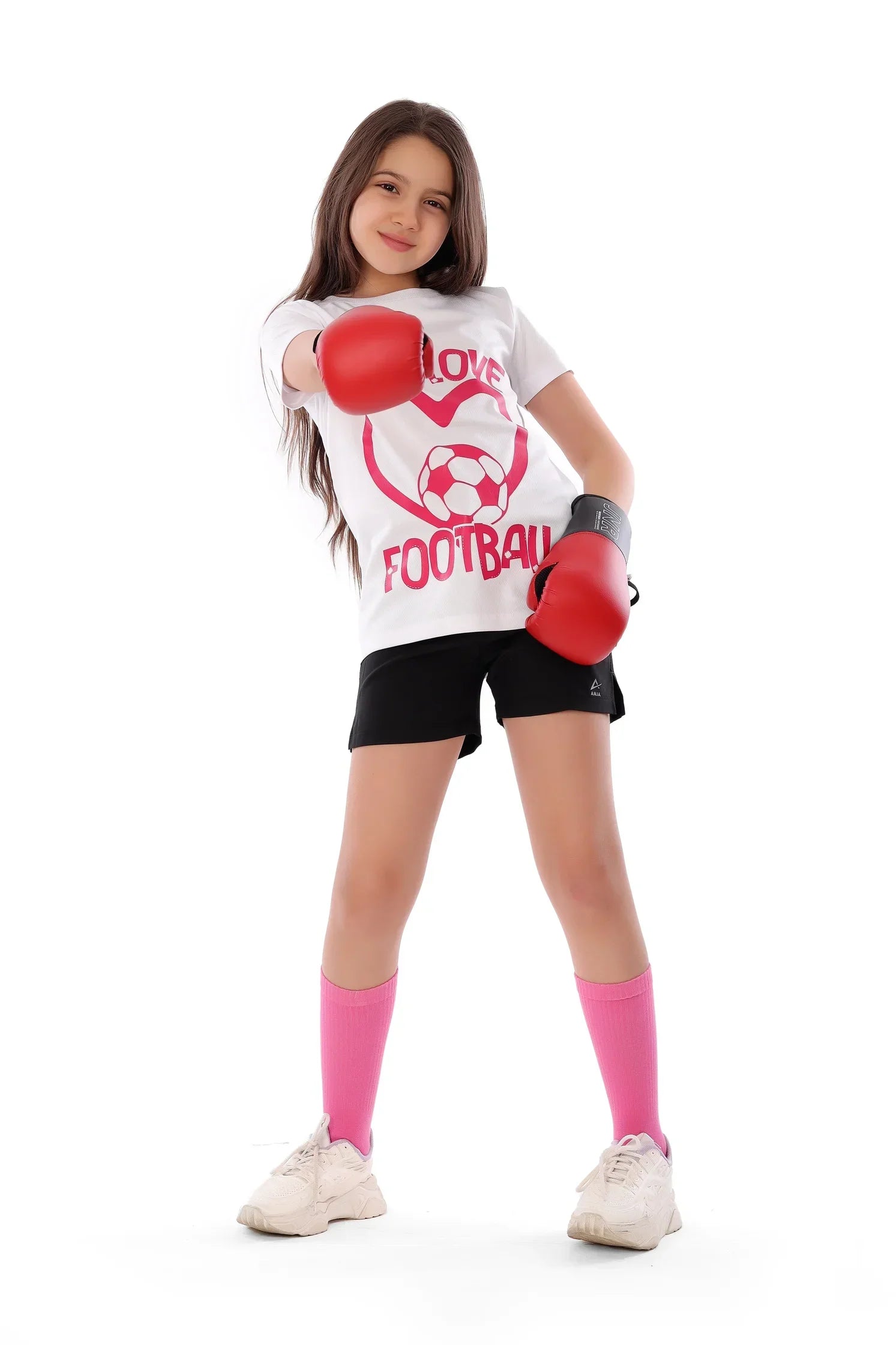 Girls White Love Football Graphic T-Shirt – Sporty Top
