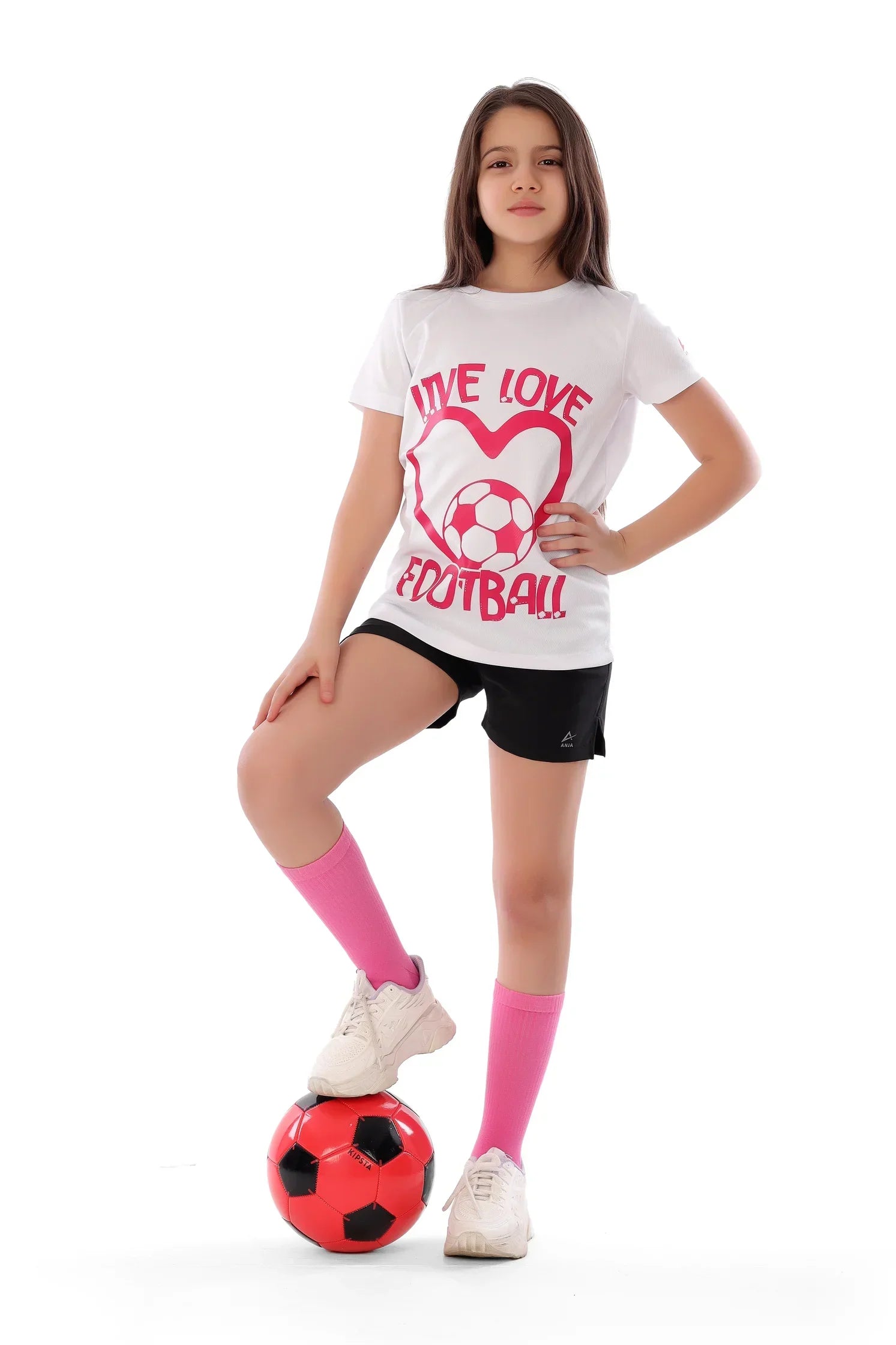 Girls White Love Football Graphic T-Shirt – Sporty Top