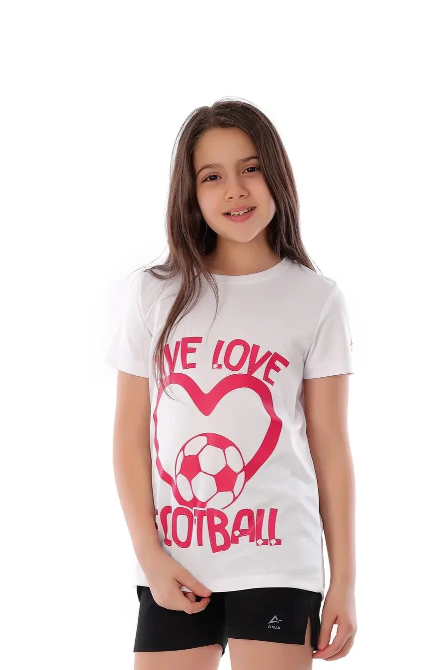 Girls White Love Football Graphic T-Shirt – Sporty Top