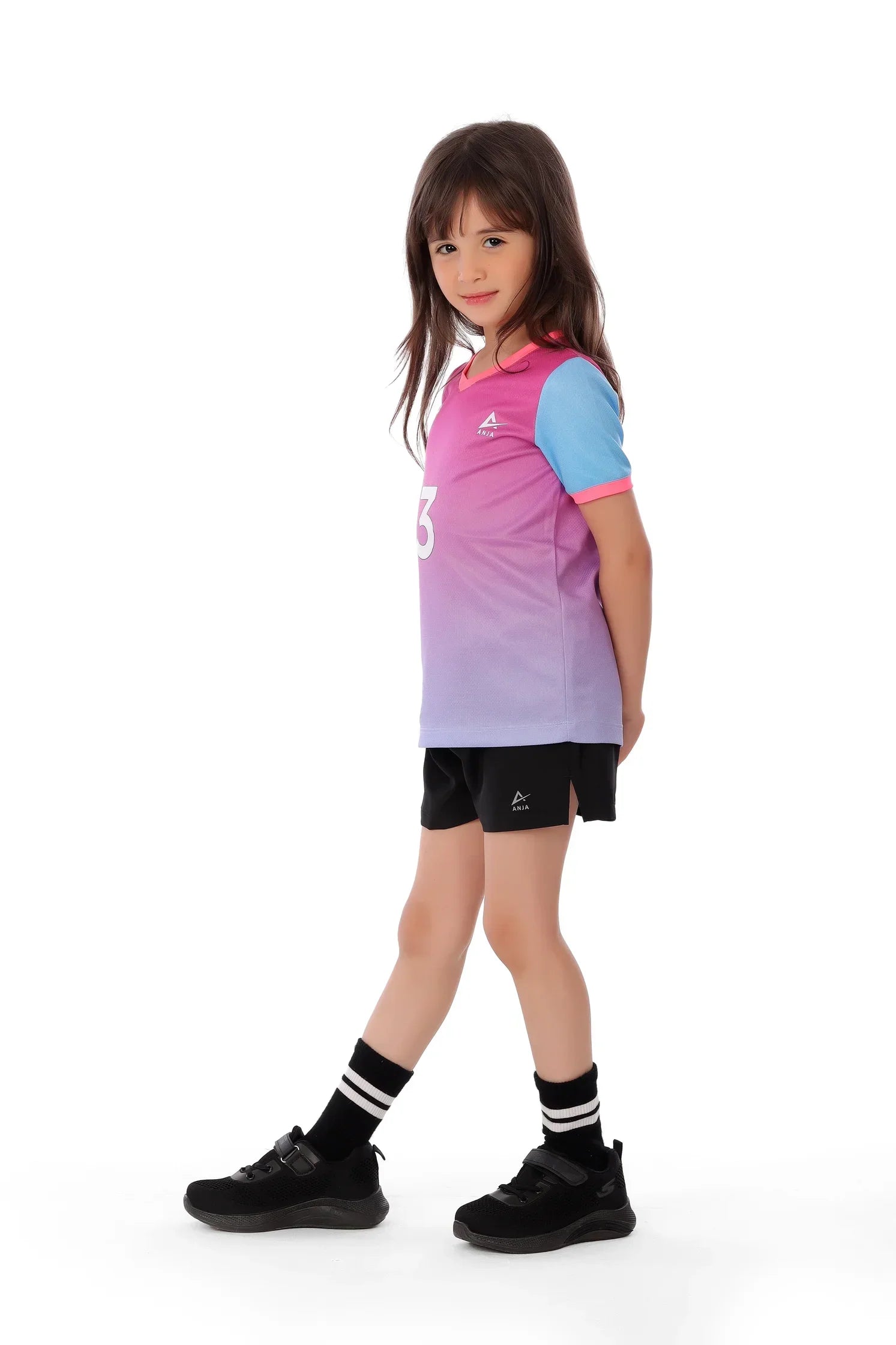 Girls Pink & Blue Ombre  T-Shirt – Sporty Athletic Top