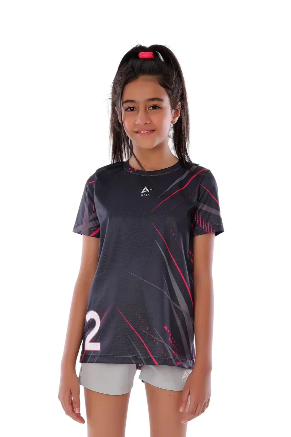 Girls Black & Red Streak  T-Shirt – Sporty Graphic Top