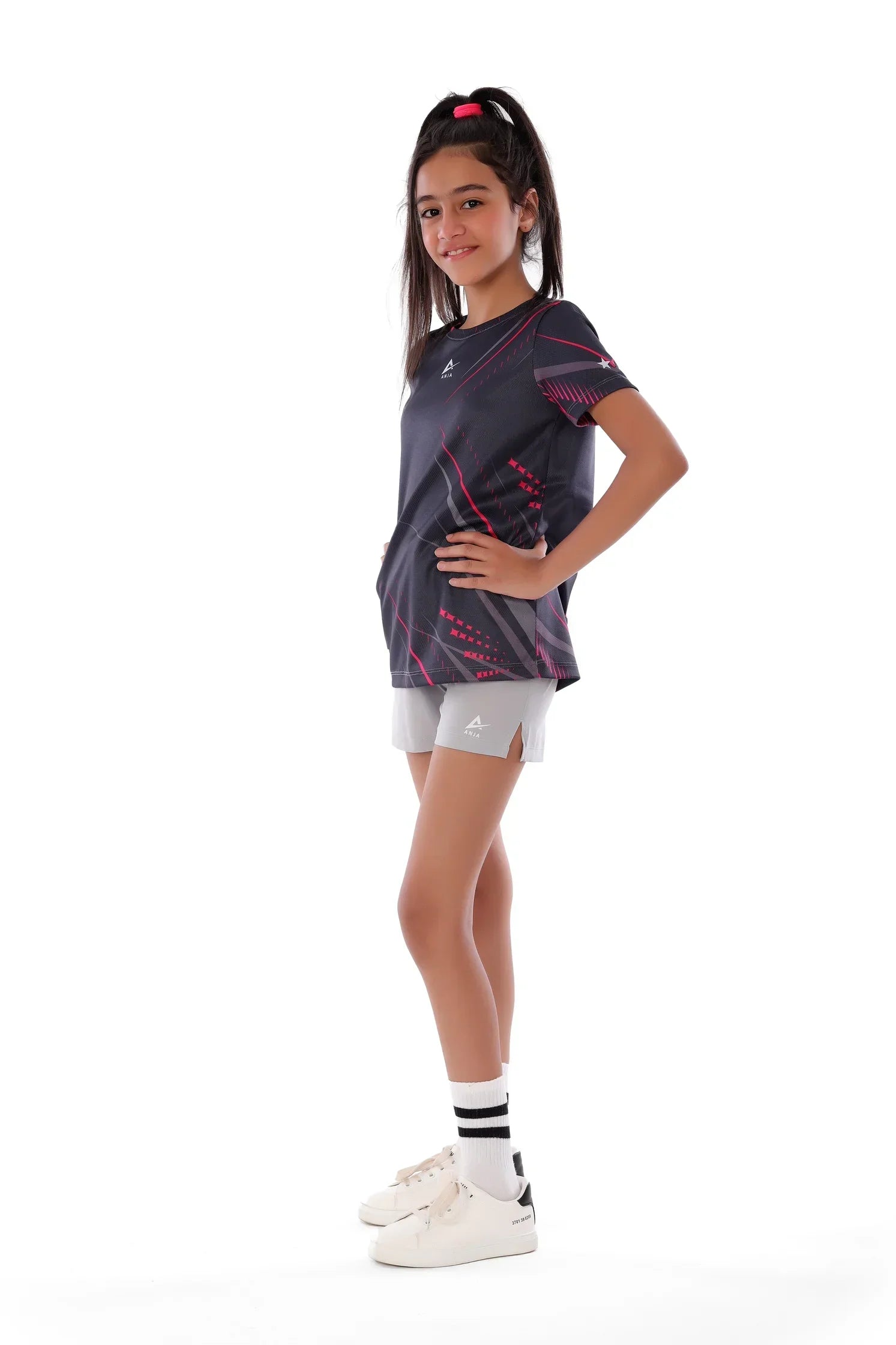 Girls Black & Red Streak  T-Shirt – Sporty Graphic Top