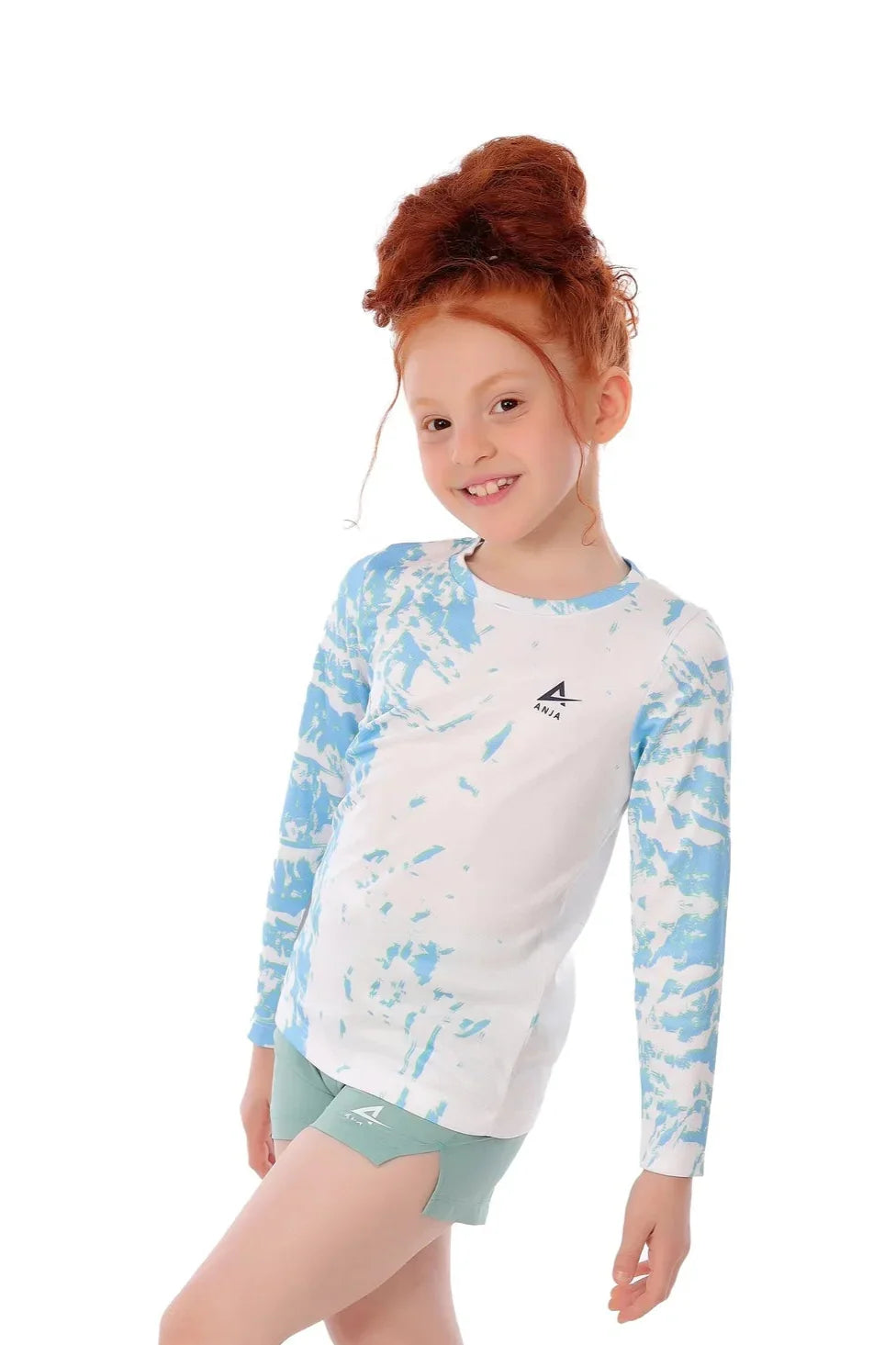 Girls Blue Marble  Long Sleeve T-Shirt – Sporty Athletic Top