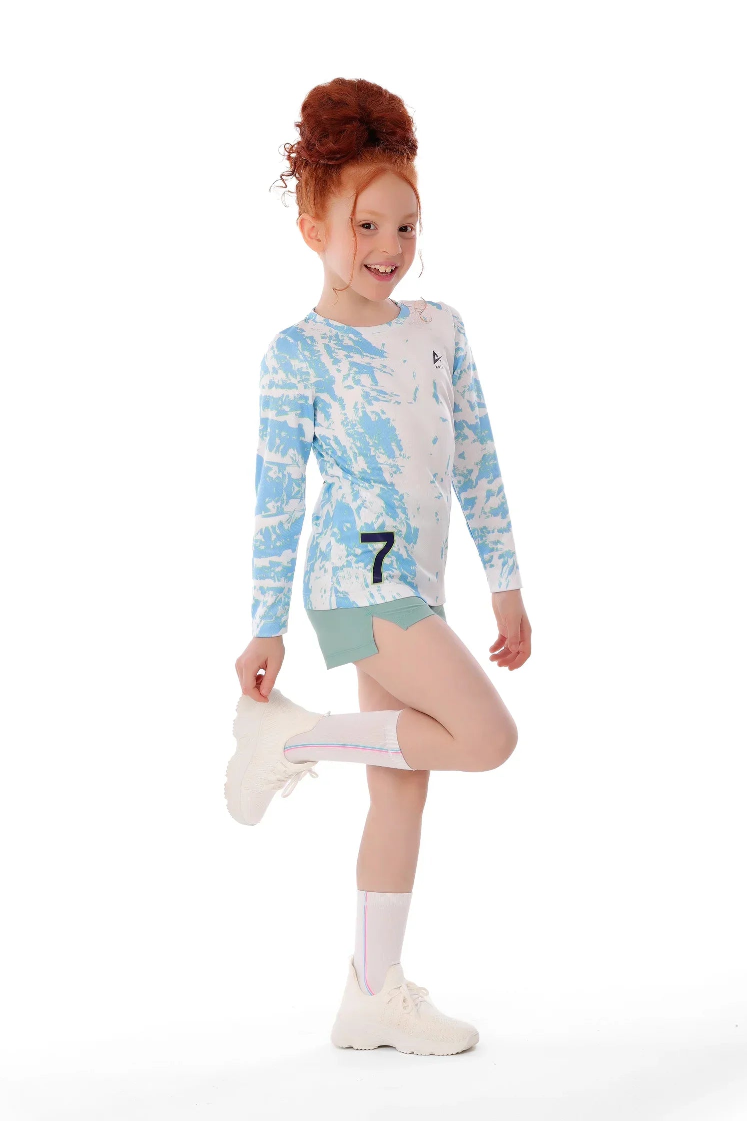 Girls Blue Marble  Long Sleeve T-Shirt – Sporty Athletic Top