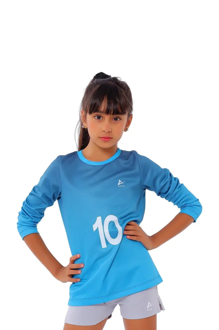 Girls Blue Long Sleeve Jersey – Sporty Athletic T-Shirt