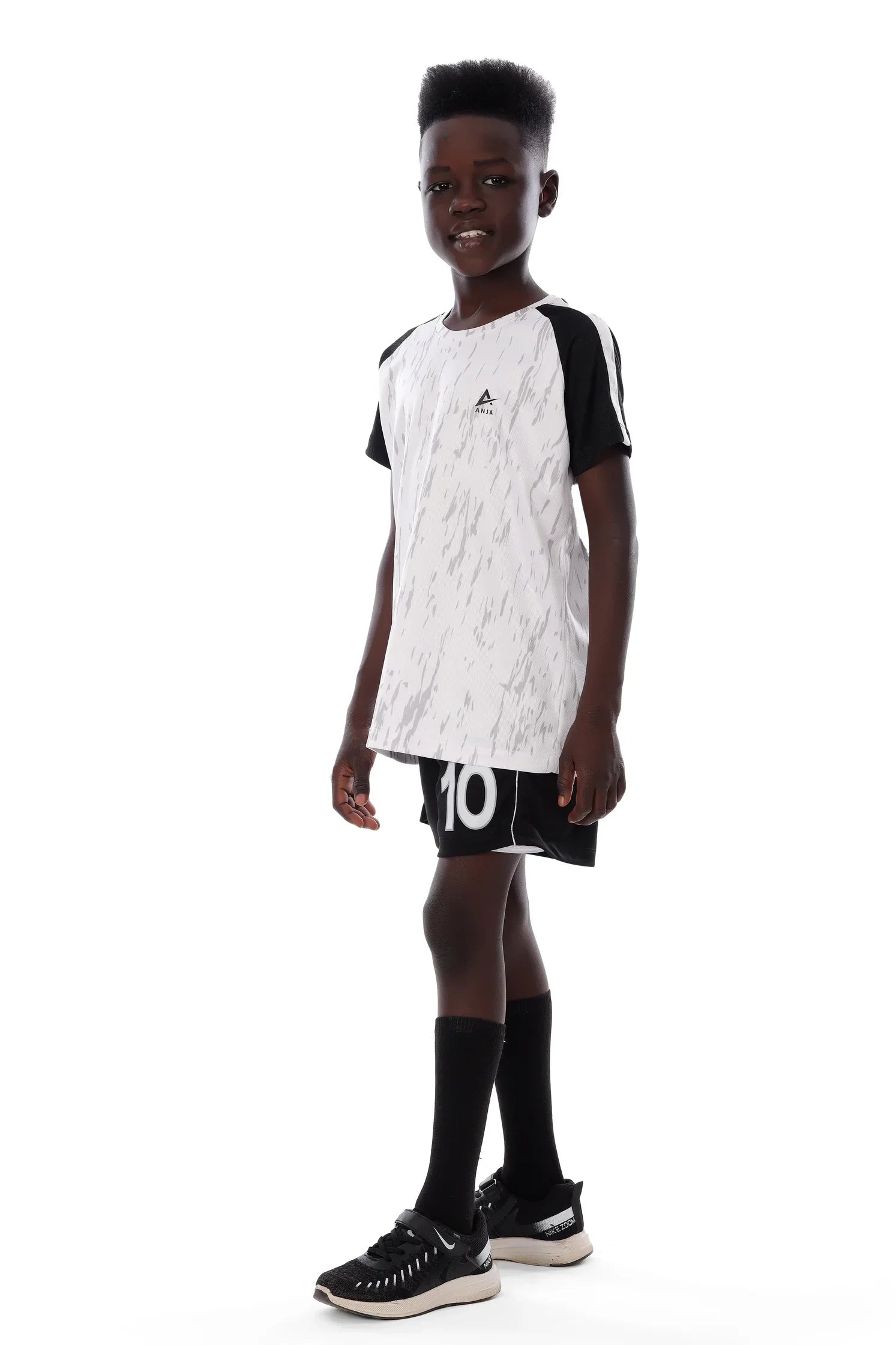 Boys Black & White Athletic Kit – Sporty T-Shirt and Shorts Set