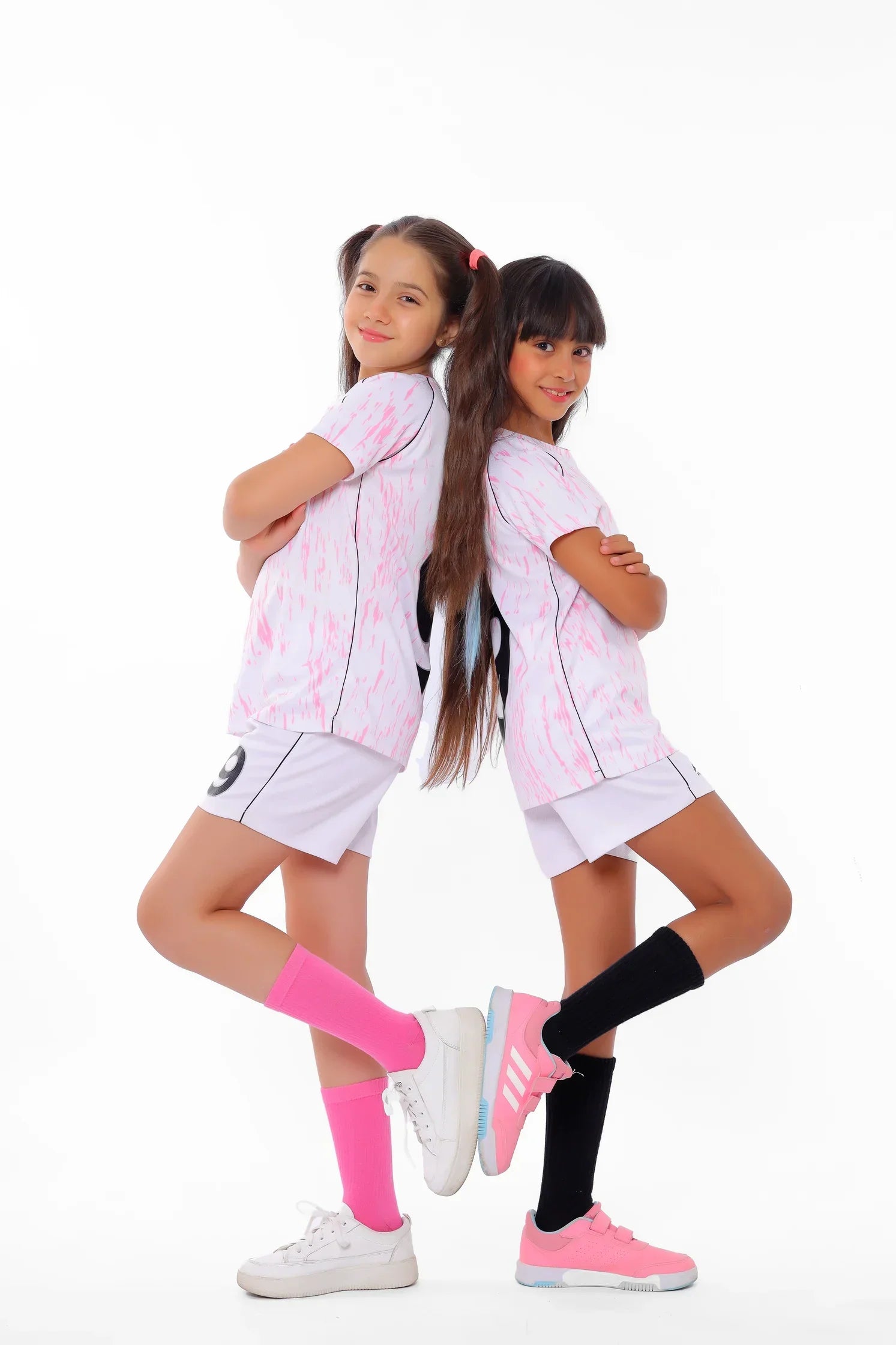 Girls White & Pink Splash Athletic Kit – Sporty T-Shirt and Shorts Set