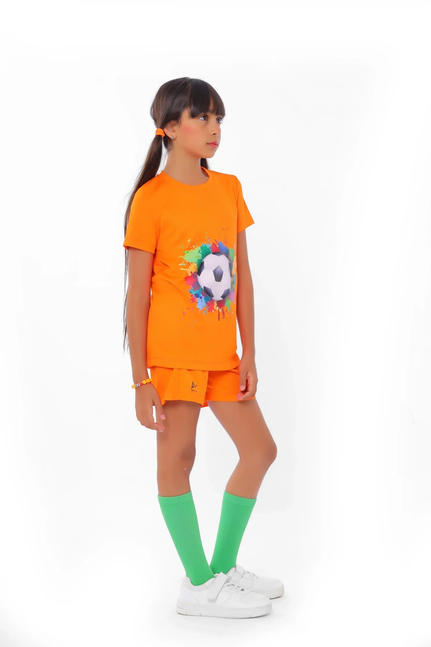 Girls Orange Football Splash Kit – Sporty Athletic Set