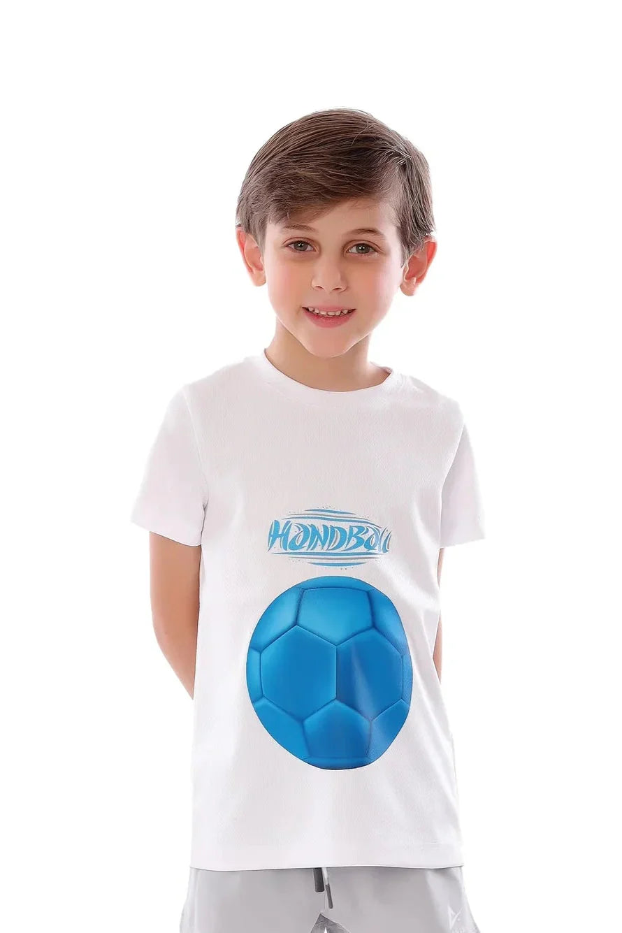 Boys White Handball Wonder Kids T-Shirt –Sporty Graphic Top