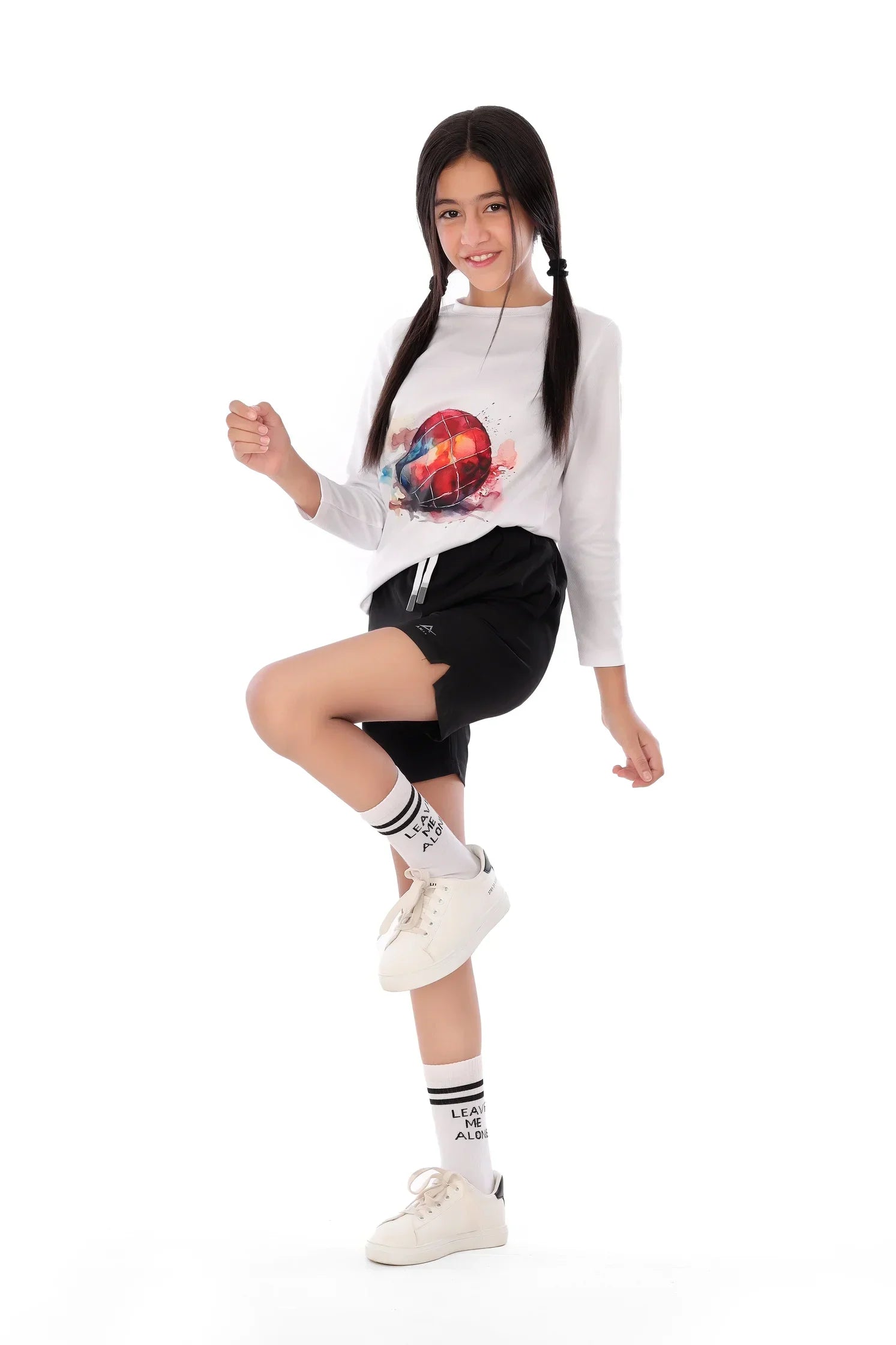 Girls White Splash HandBall T-Shirt – Sporty Long Sleeve Top
