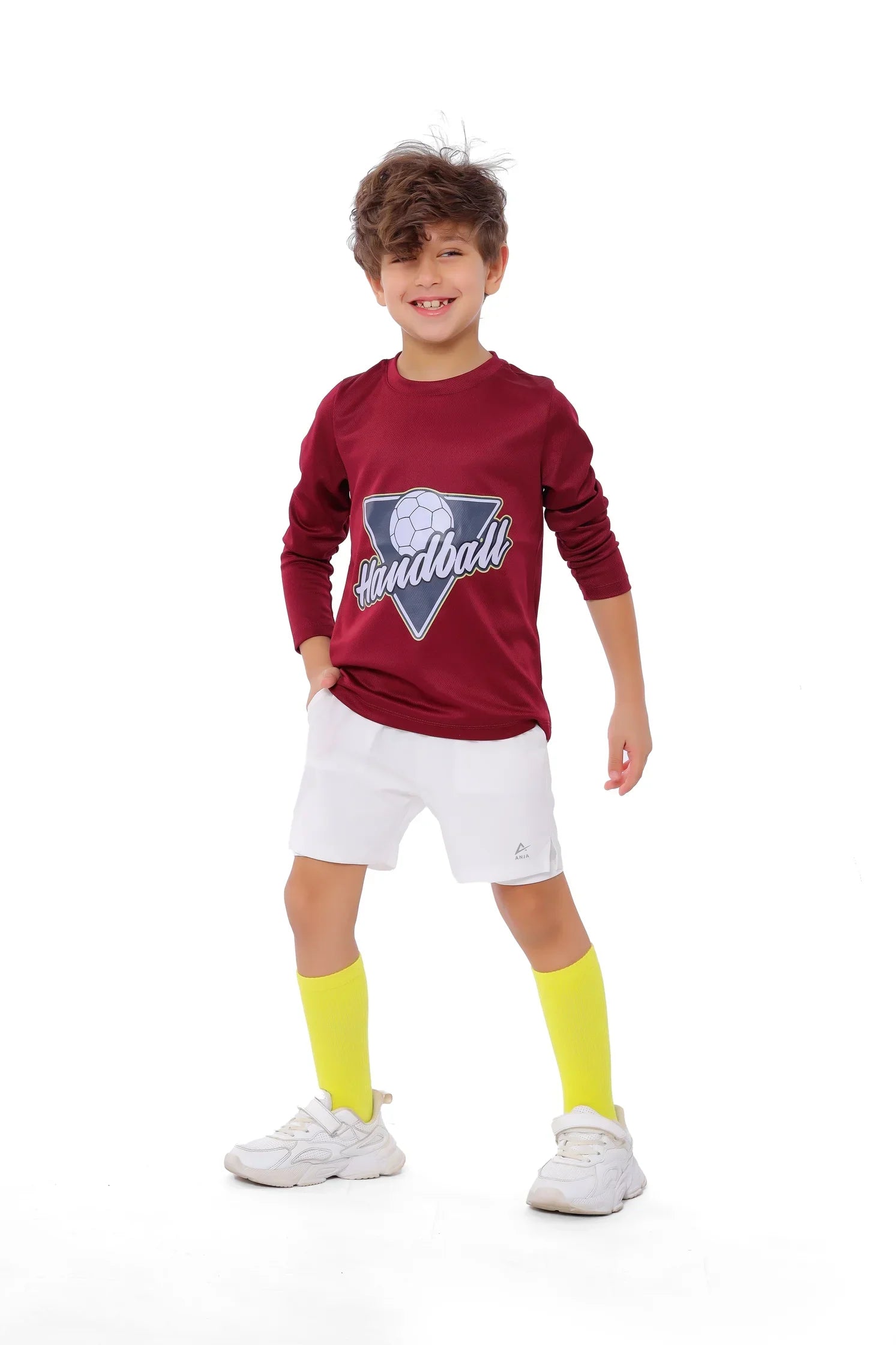 Boys  burgundy Handball Long Sleeve T-Shirt – Sporty Athletic Top