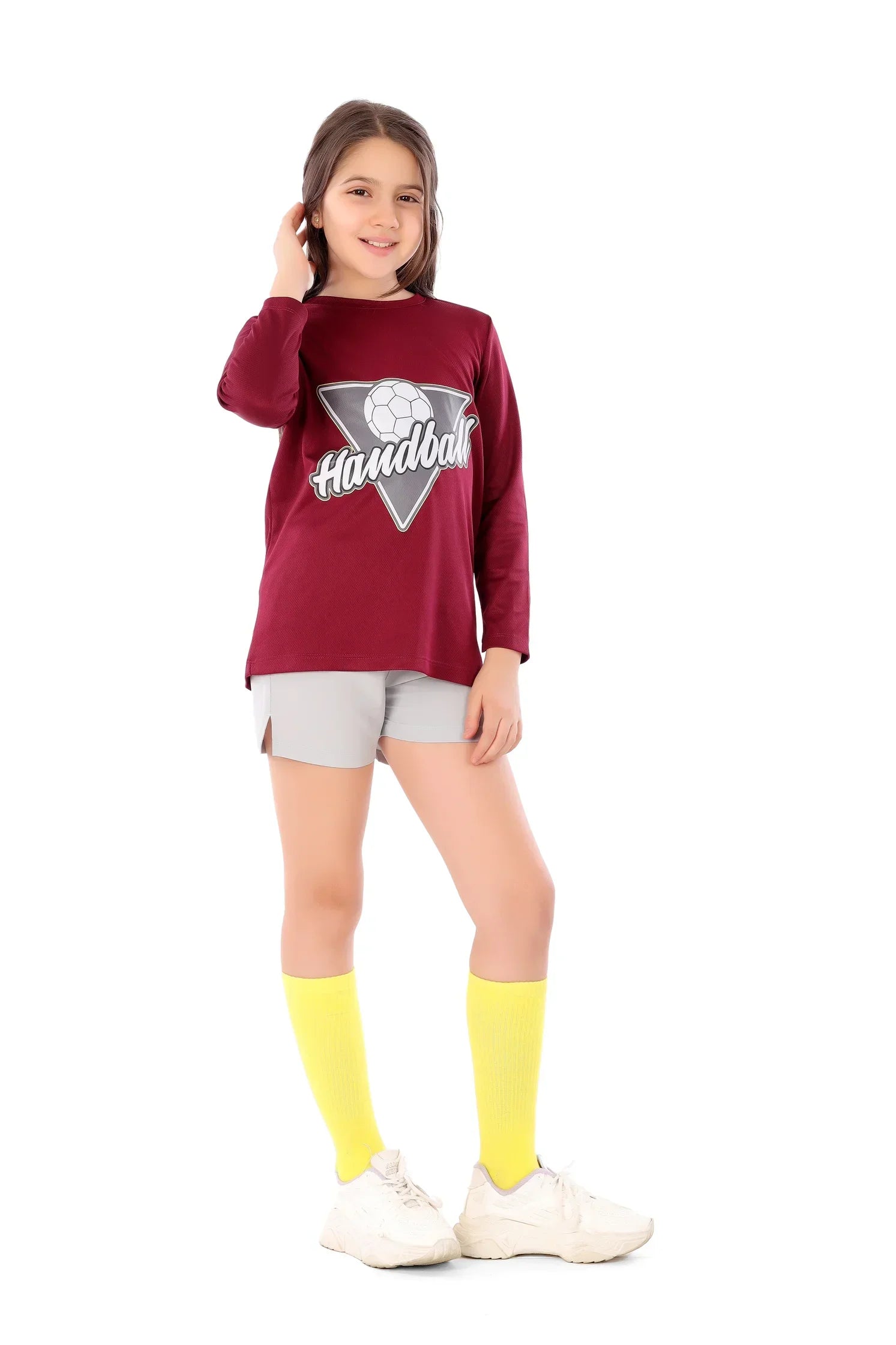 Girls  burgundy Handball Long Sleeve T-Shirt – Sporty Athletic Top