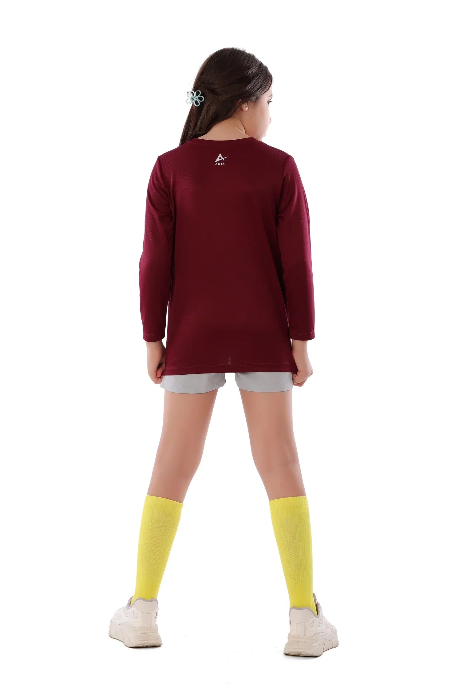 Girls  burgundy Handball Long Sleeve T-Shirt – Sporty Athletic Top
