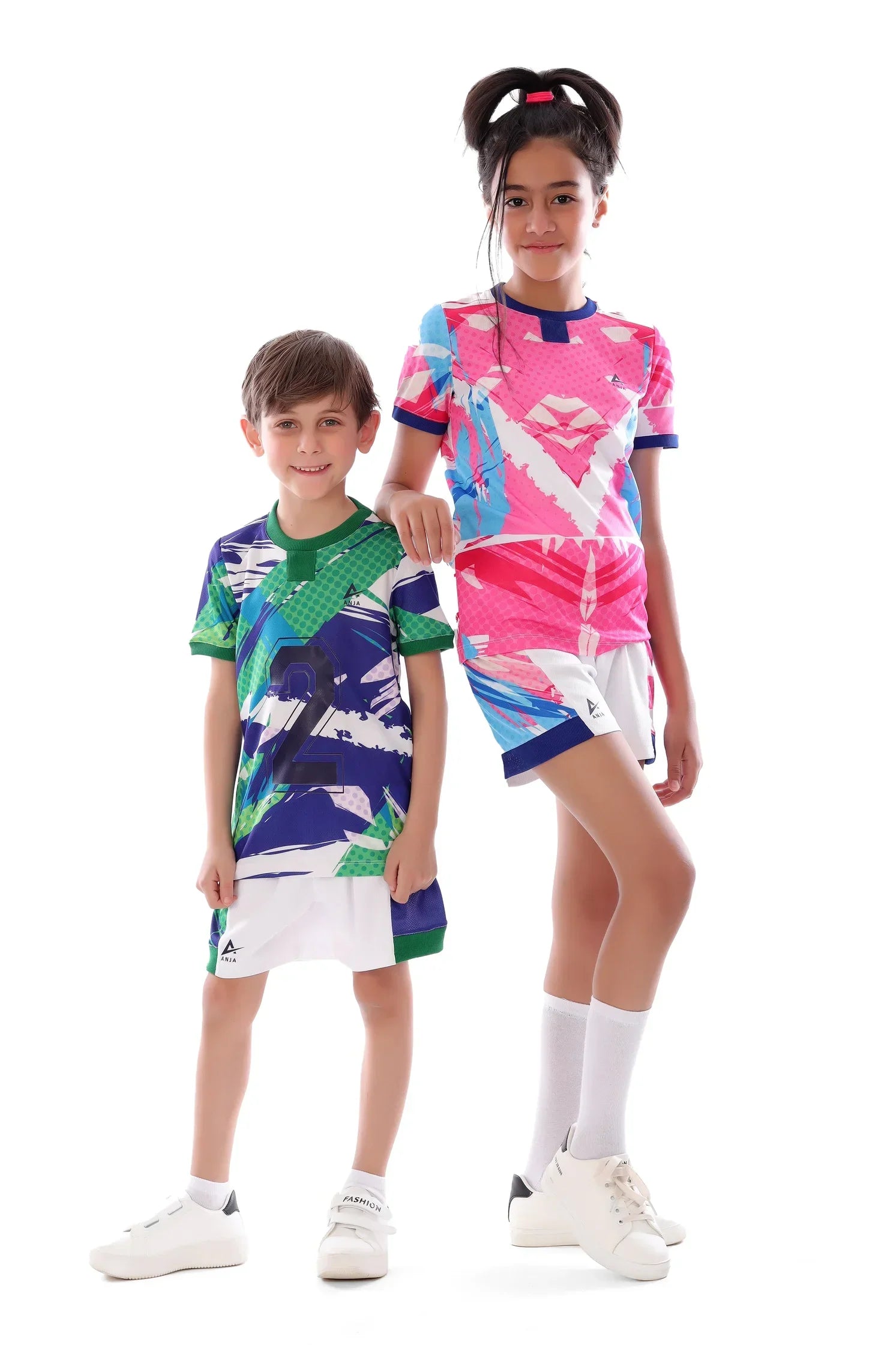 Girls Pink & Blue Graphic Sports Kit – Athletic T-Shirt and Shorts Set