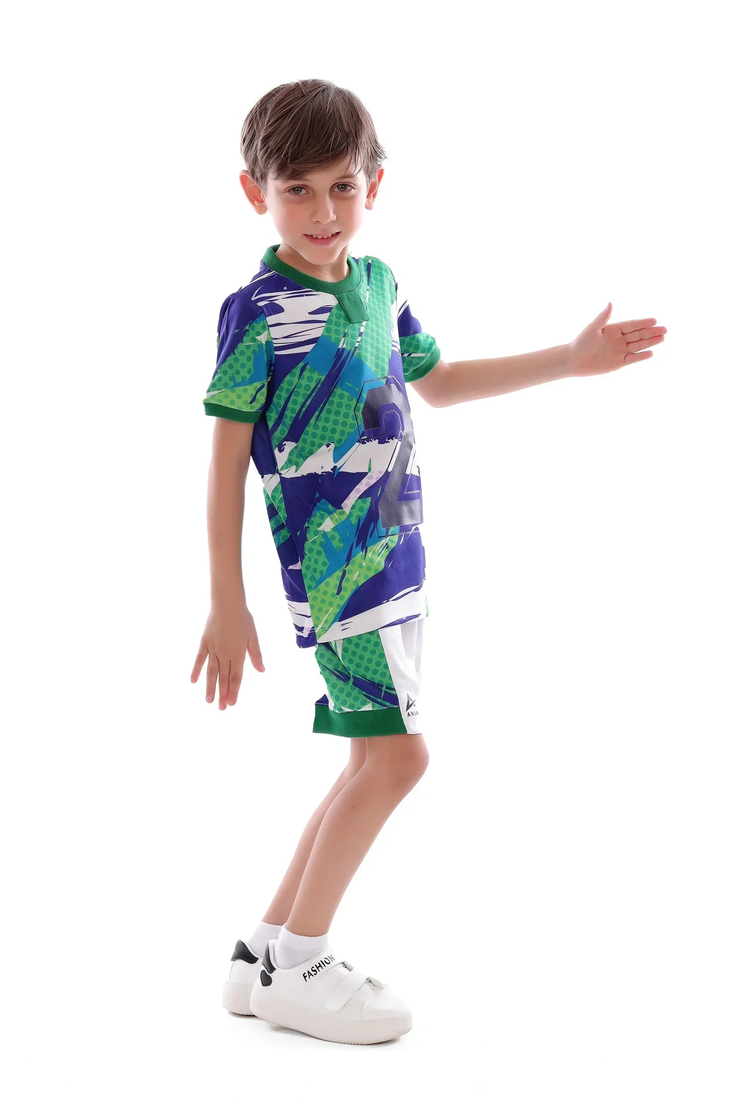 Boys Green & Blue Graphic  Sports Kit –  Athletic T-Shirt and Shorts Set