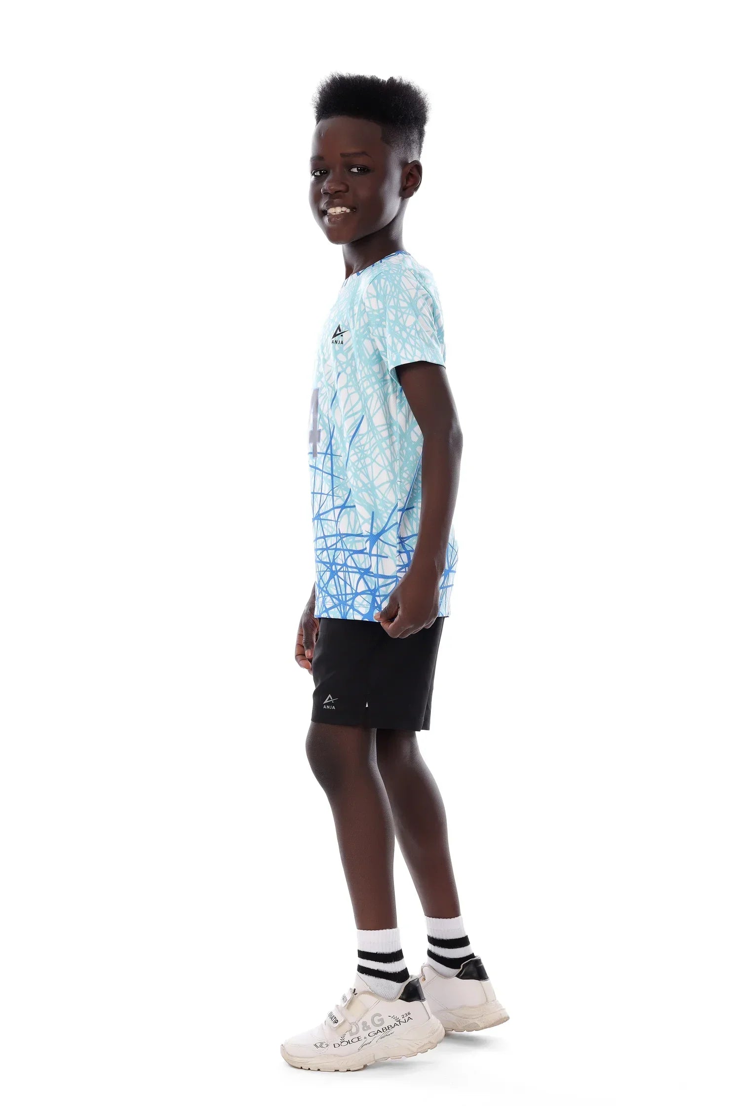 Boys Blue Print Performance T-Shirt – Short sleeve Sporty Athletic Top