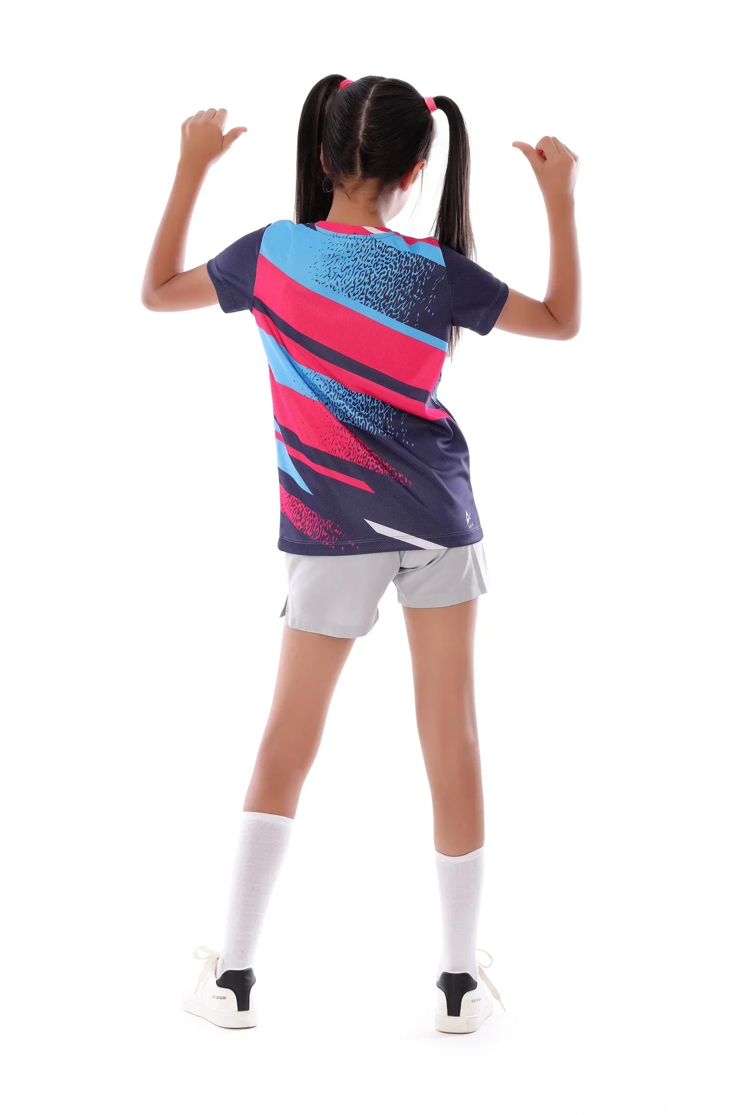 Girls Blue & Pink Streak T-Shirt – Sporty Athletic Top