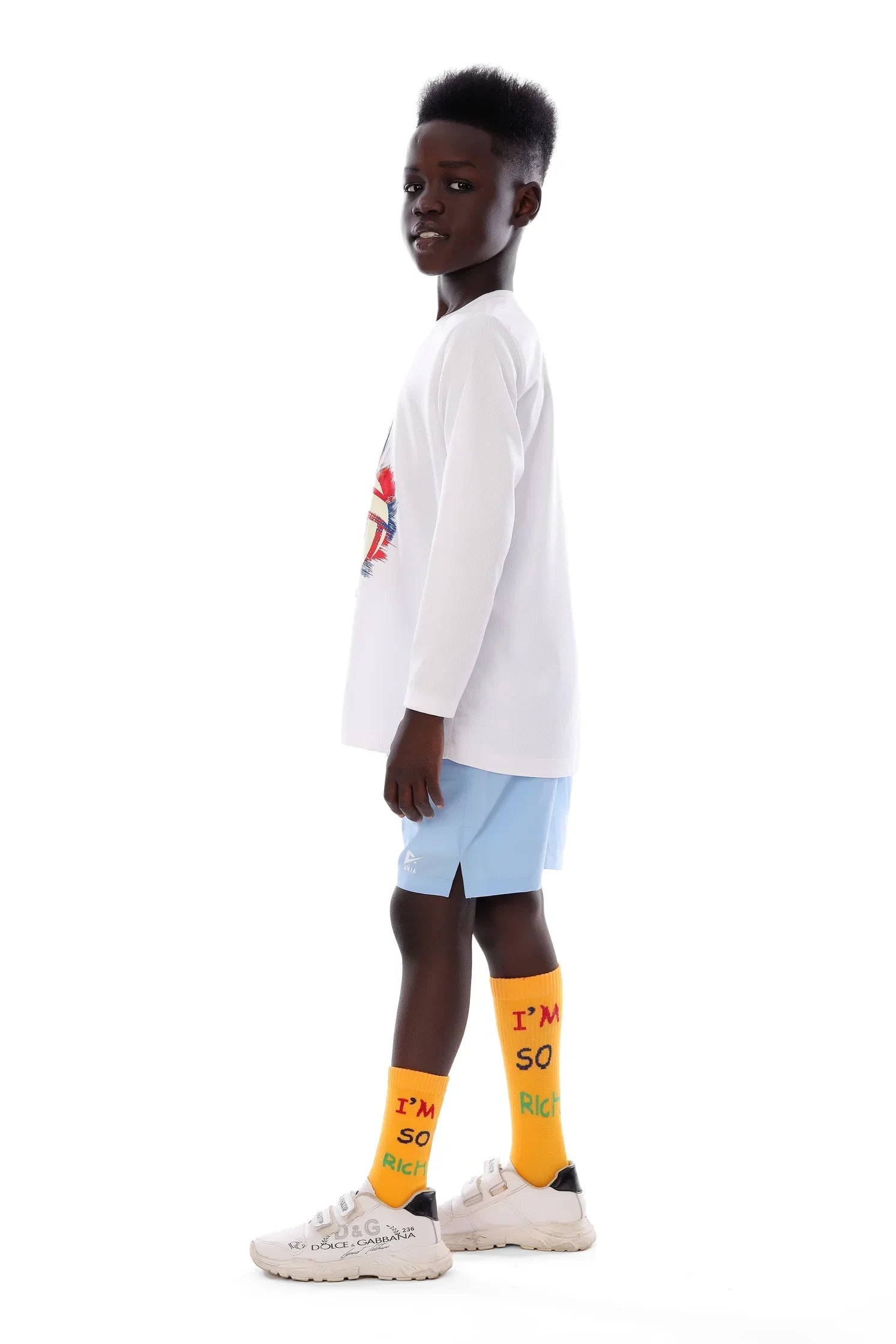 Boys White Volleyball Burst Graphic T-Shirt – Sporty Long Sleeve Top