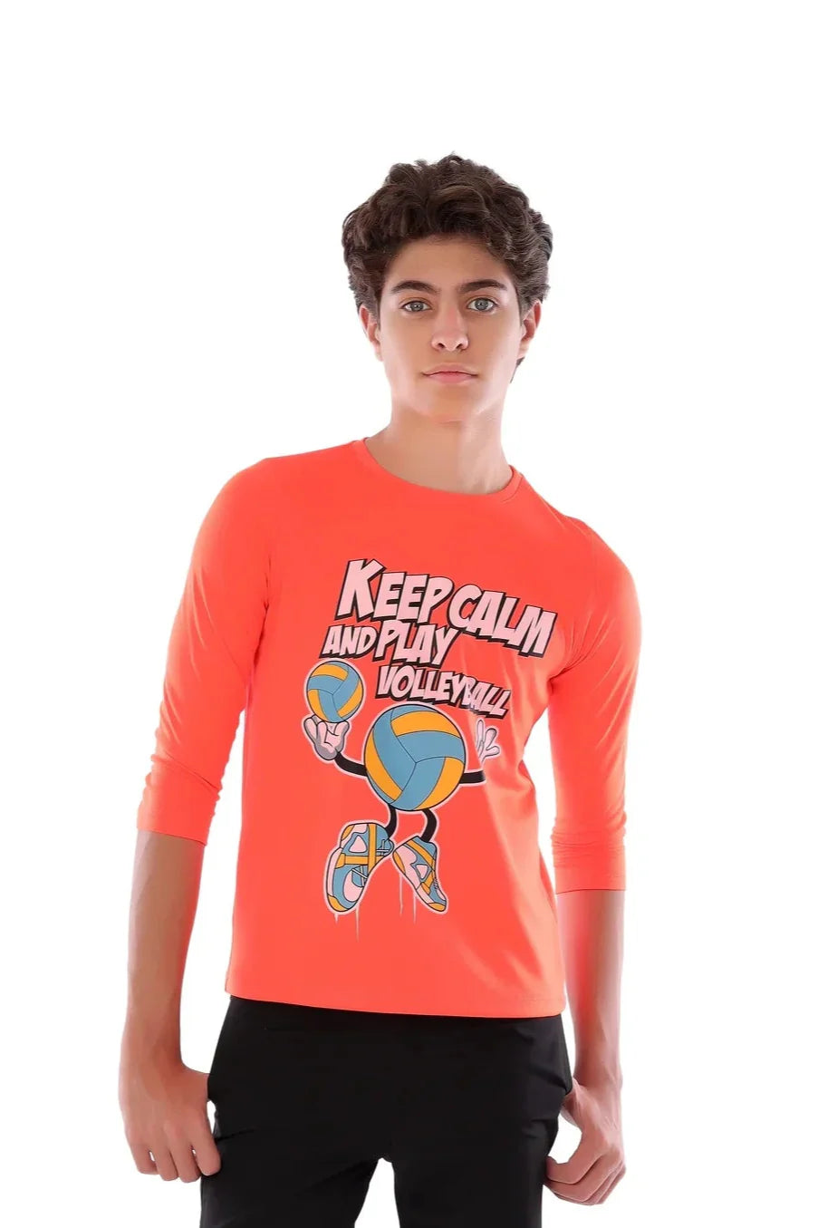 Boys Neon Orange Volleyball T-Shirt –  Sporty Graphic Top