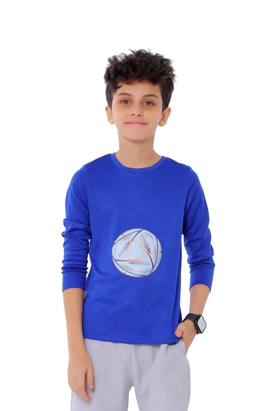 Boys Blue Volleyball Long Sleeve T-Shirt – Sporty Athletic Top