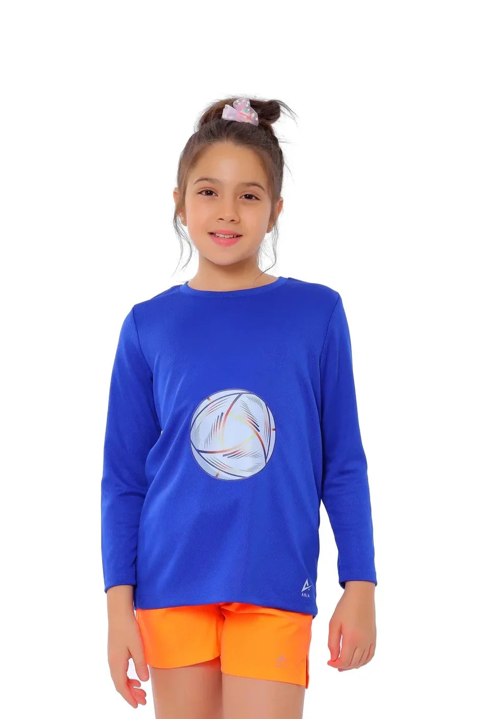 Girls Blue Volleyball Long Sleeve T-Shirt – Sporty Athletic Top