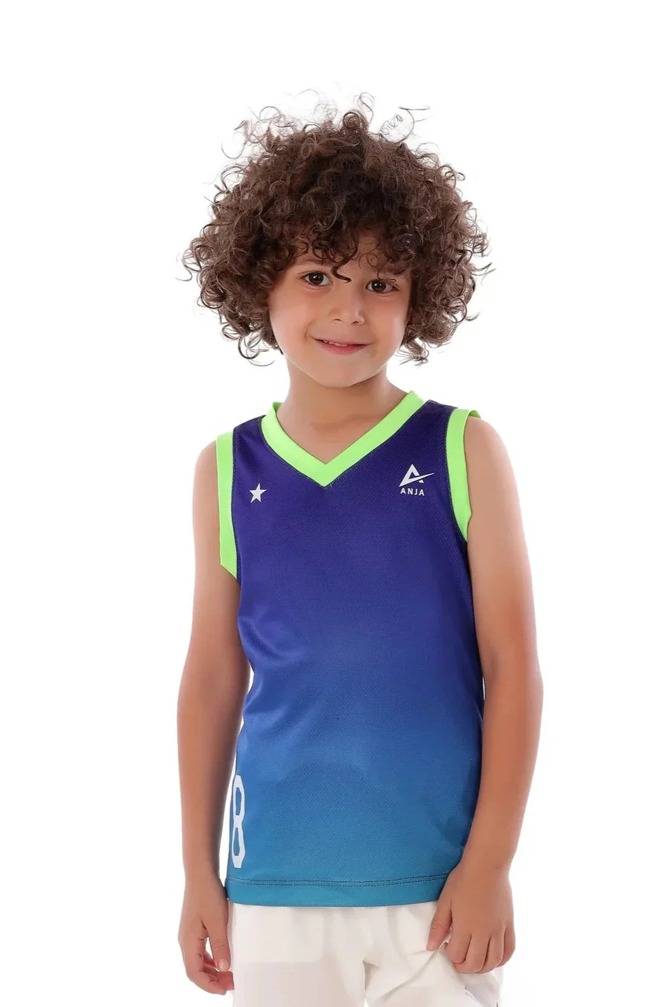 Boys Blue Ombre Sleeveless Jersey – Neon Trim Sport Tank