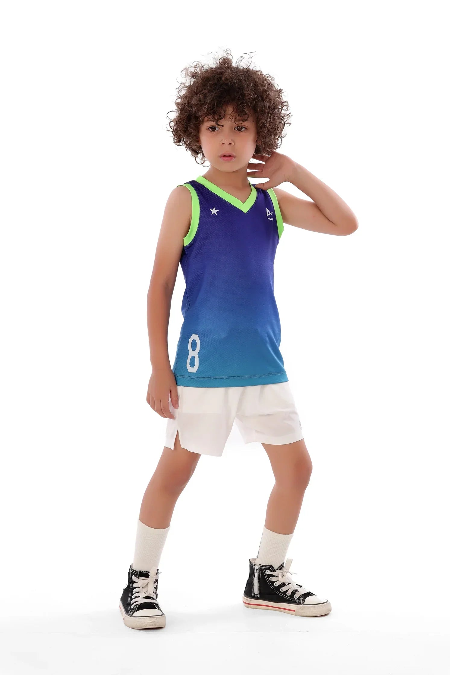 Boys Blue Ombre Sleeveless Jersey – Neon Trim Sport Tank
