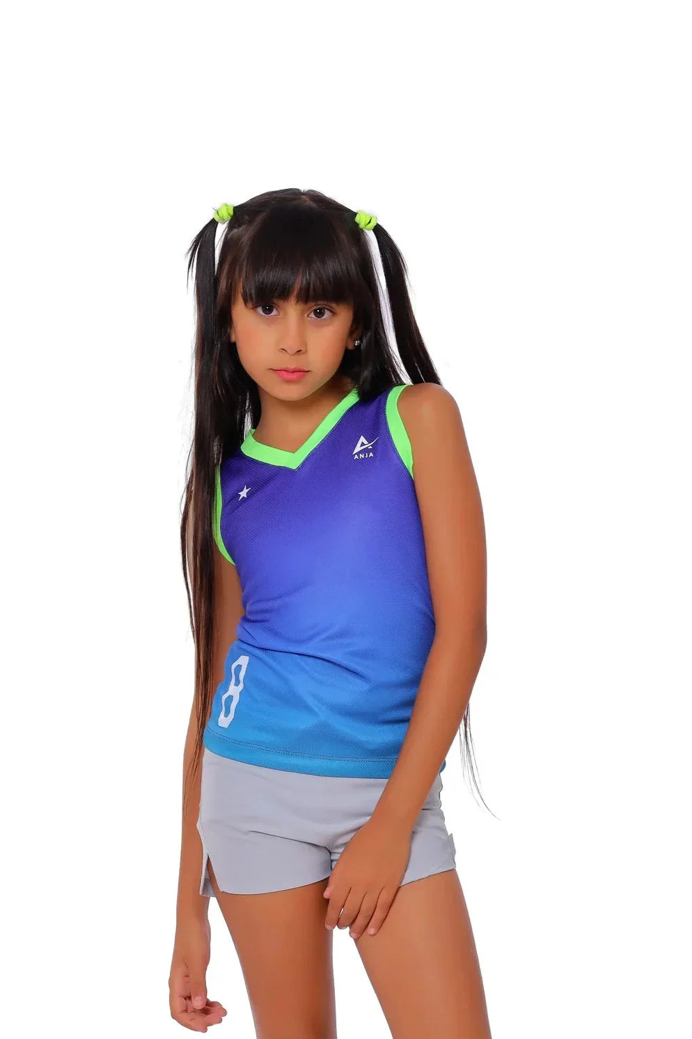 Girls Blue Ombre Sleeveless Jersey – Neon Trim Sport Tank