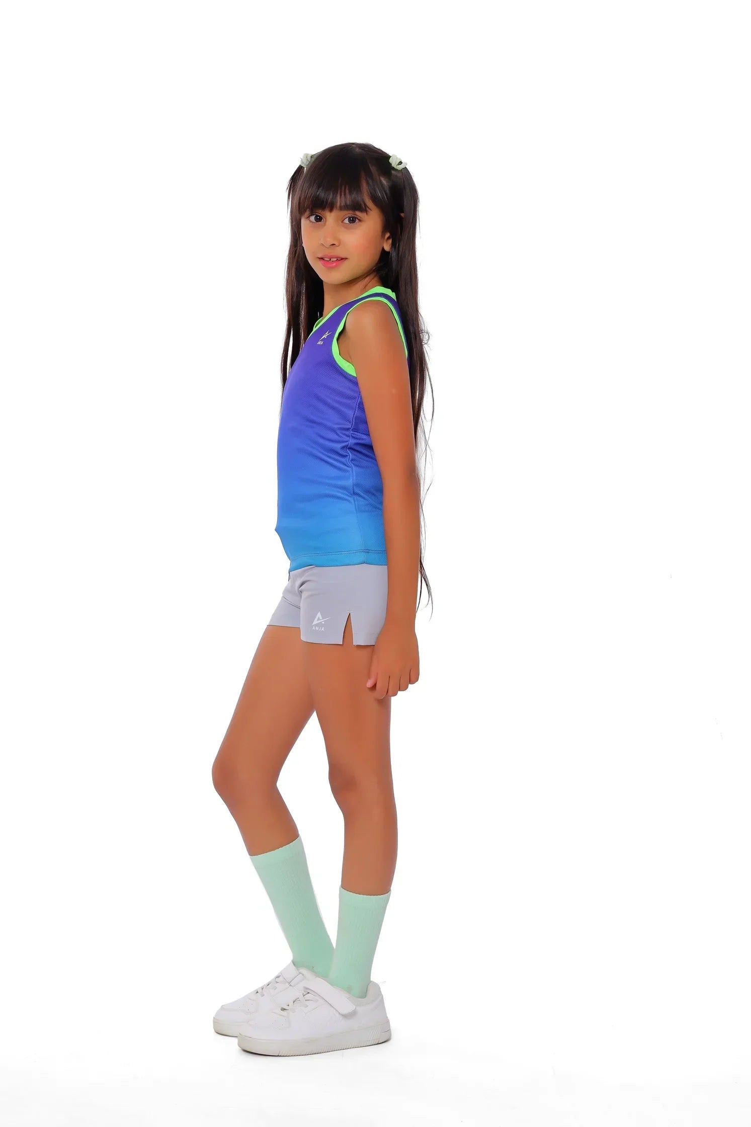 Girls Blue Ombre Sleeveless Jersey – Neon Trim Sport Tank