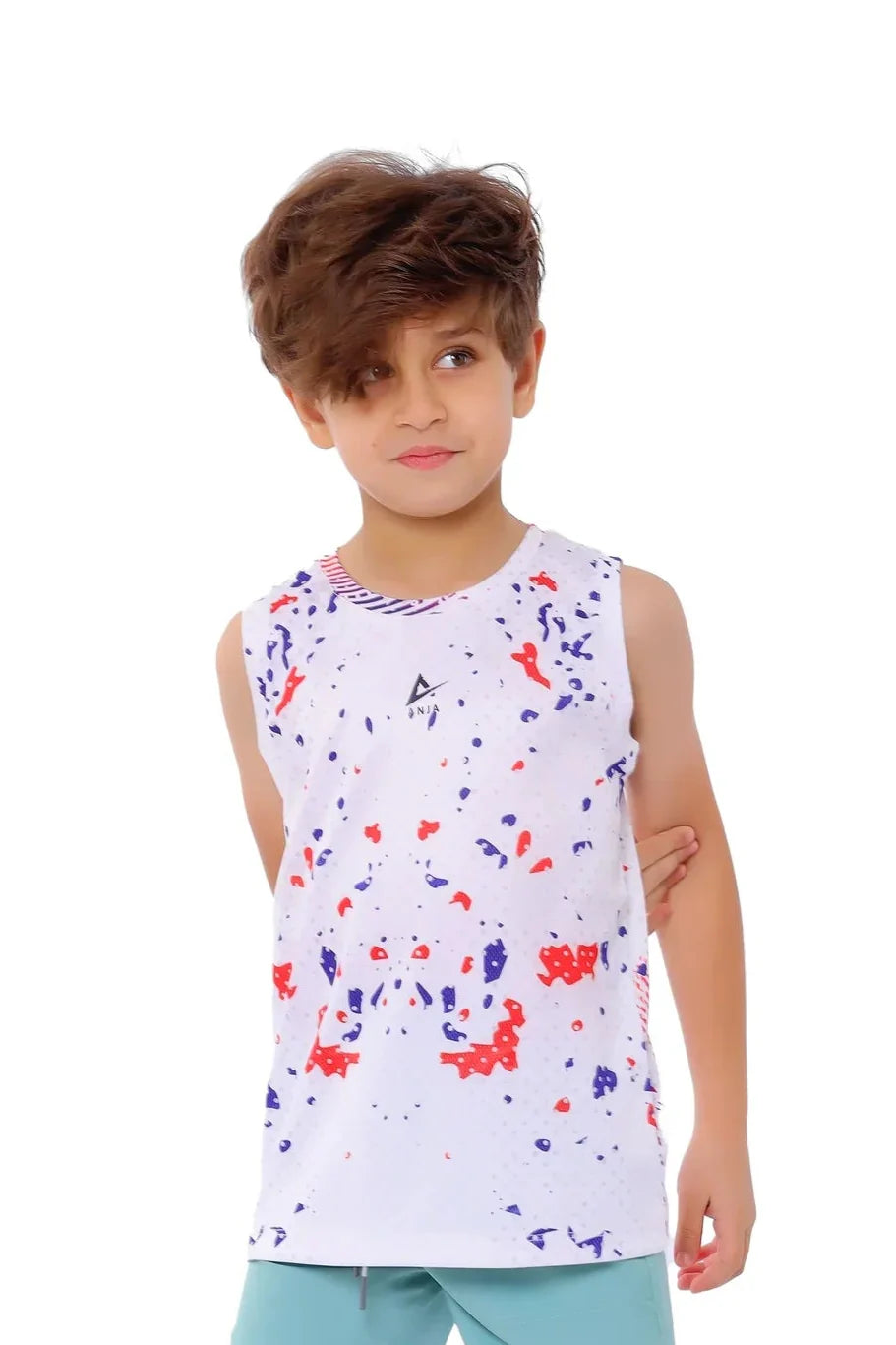 Boys White Paint Splash Tank Top – Sporty Sleeveless T-Shirt