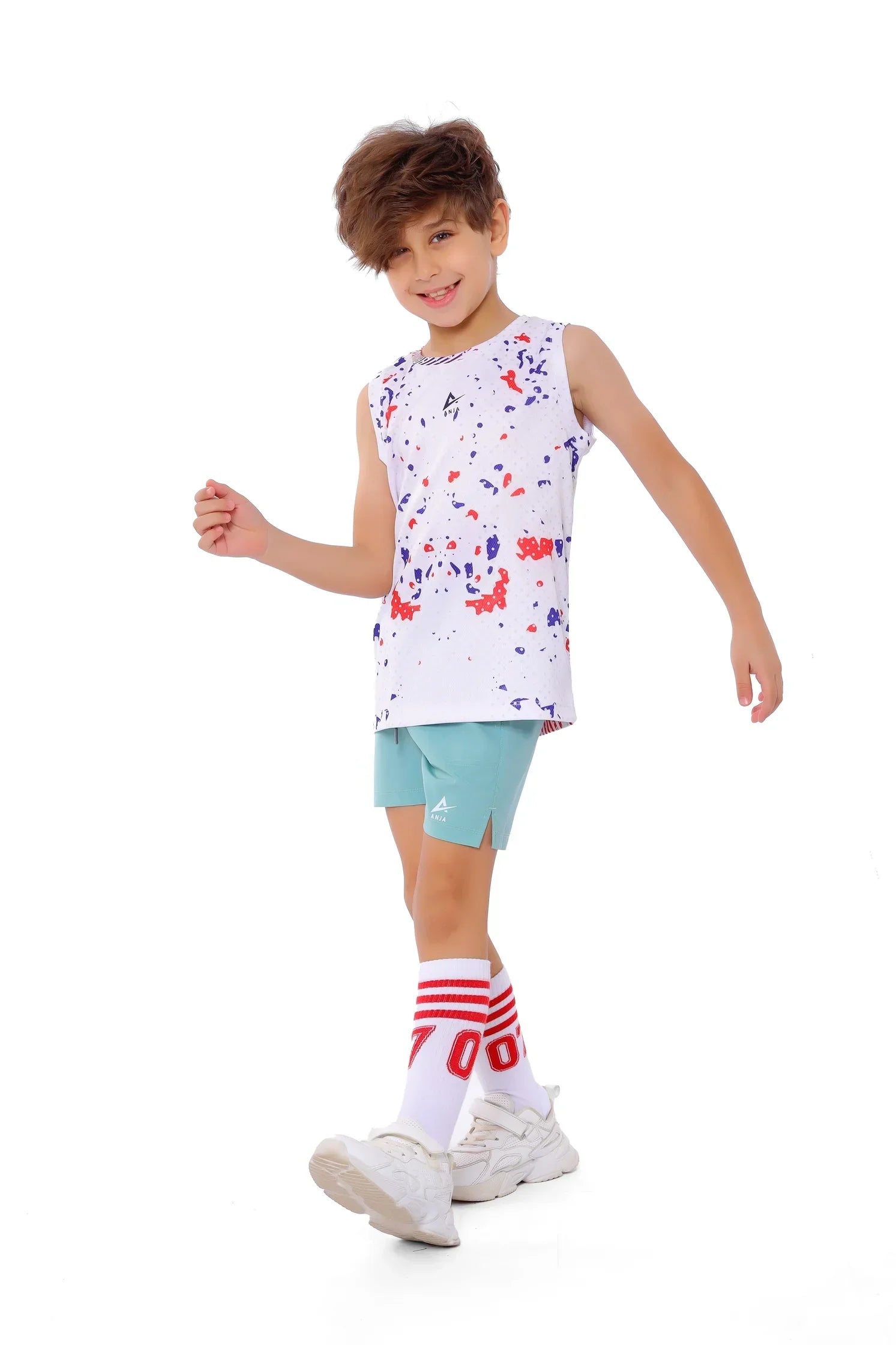 Boys White Paint Splash Tank Top – Sporty Sleeveless T-Shirt
