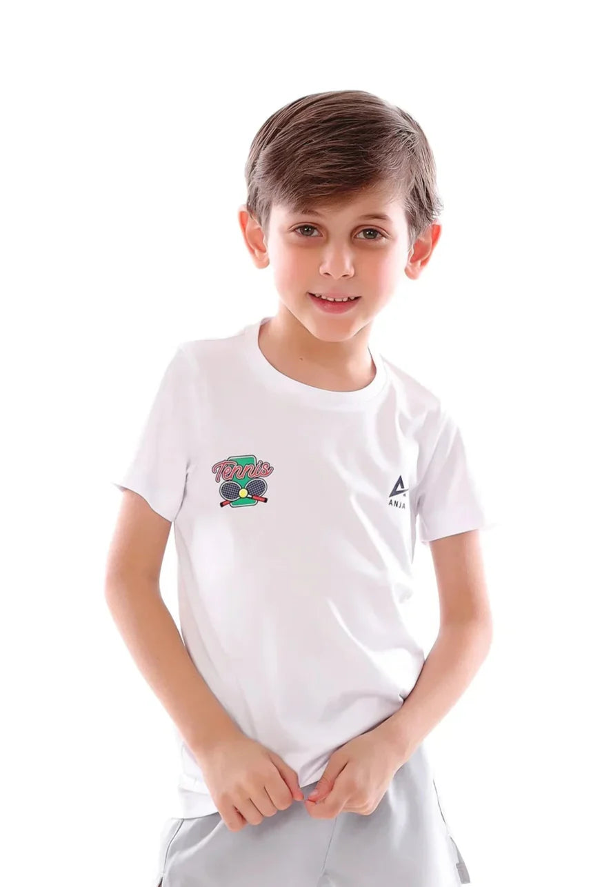Boys White Classic Tennis T-Shirt – Sporty Short Sleeve Top