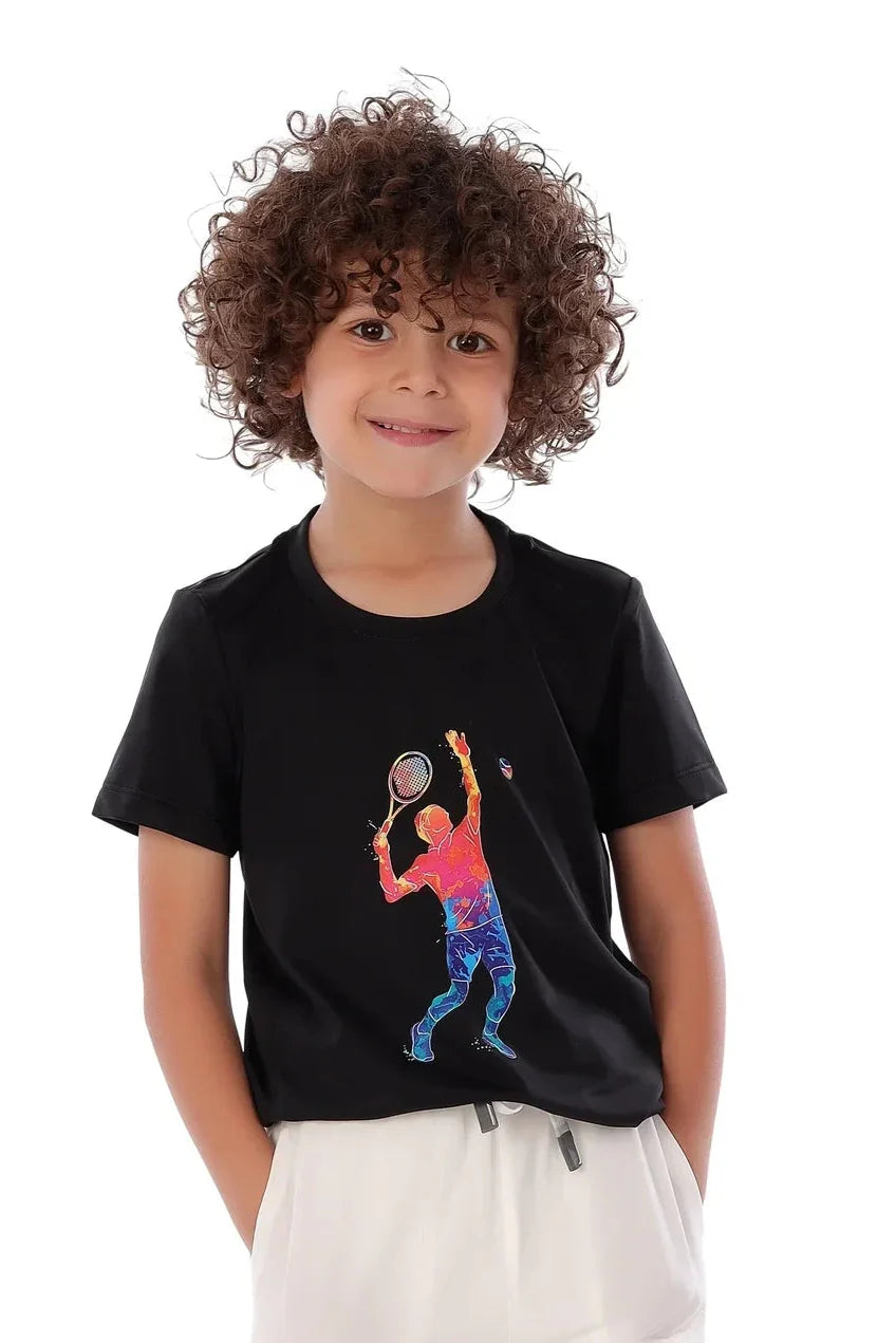 Boys Black Tennis T-Shirt – Sporty Top