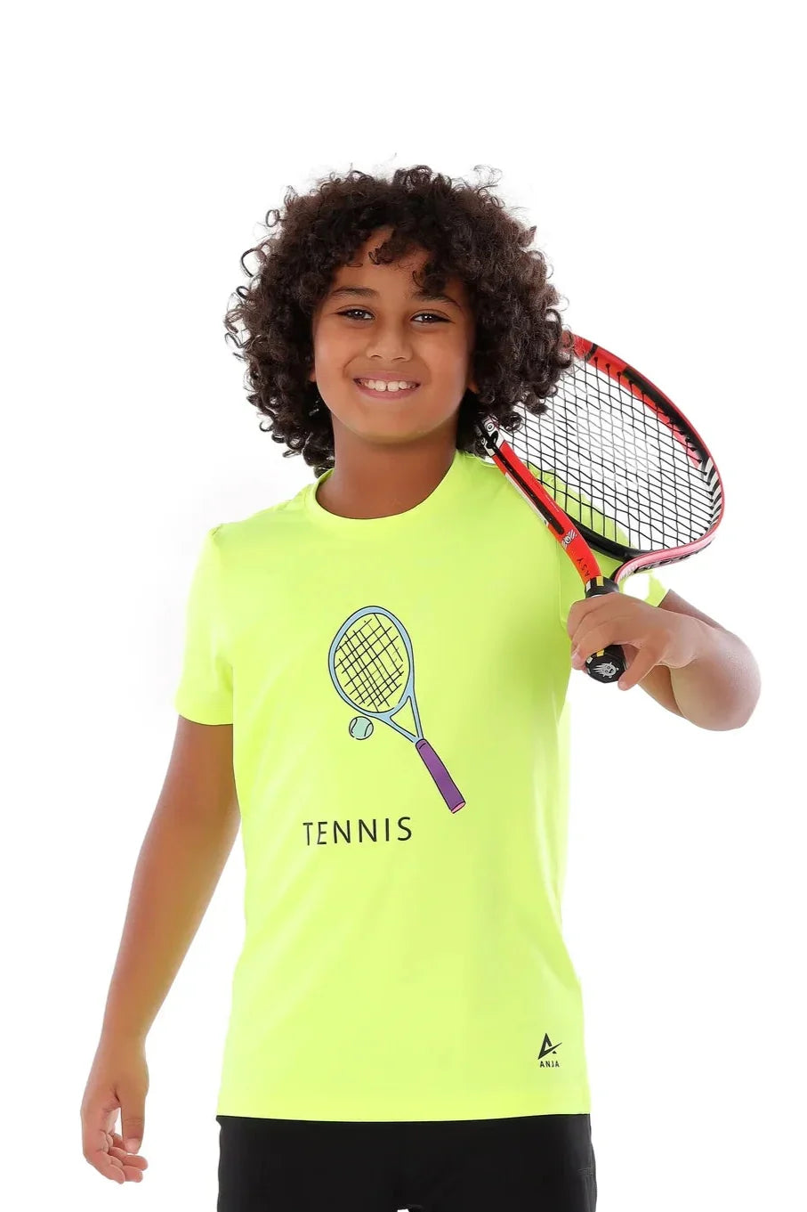 Boys Neon Yellow Tennis Graphic T-Shirt – Sporty Athletic Top