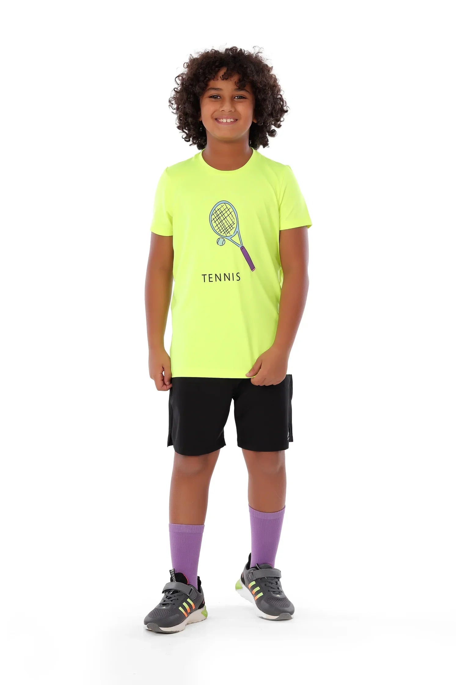 Boys Neon Yellow Tennis Graphic T-Shirt – Sporty Athletic Top
