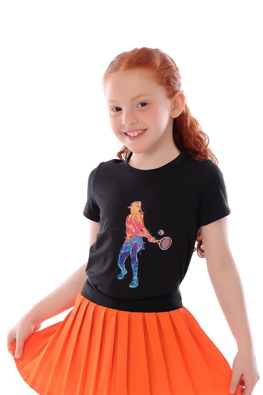 Girls Black Tennis Player T-Shirt – Sporty Top