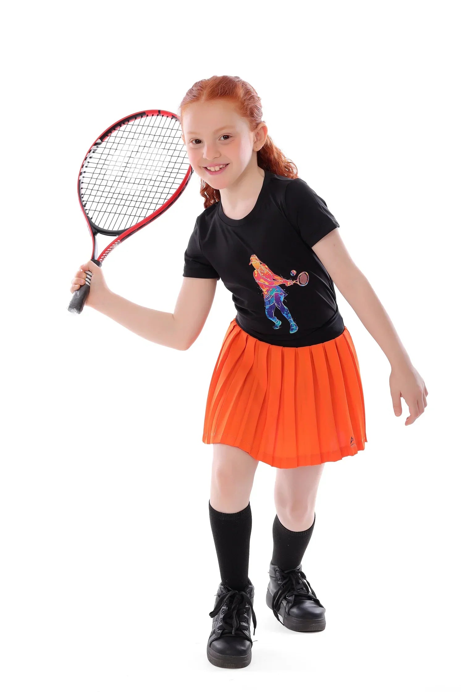 Girls Black Tennis Player T-Shirt – Sporty Top