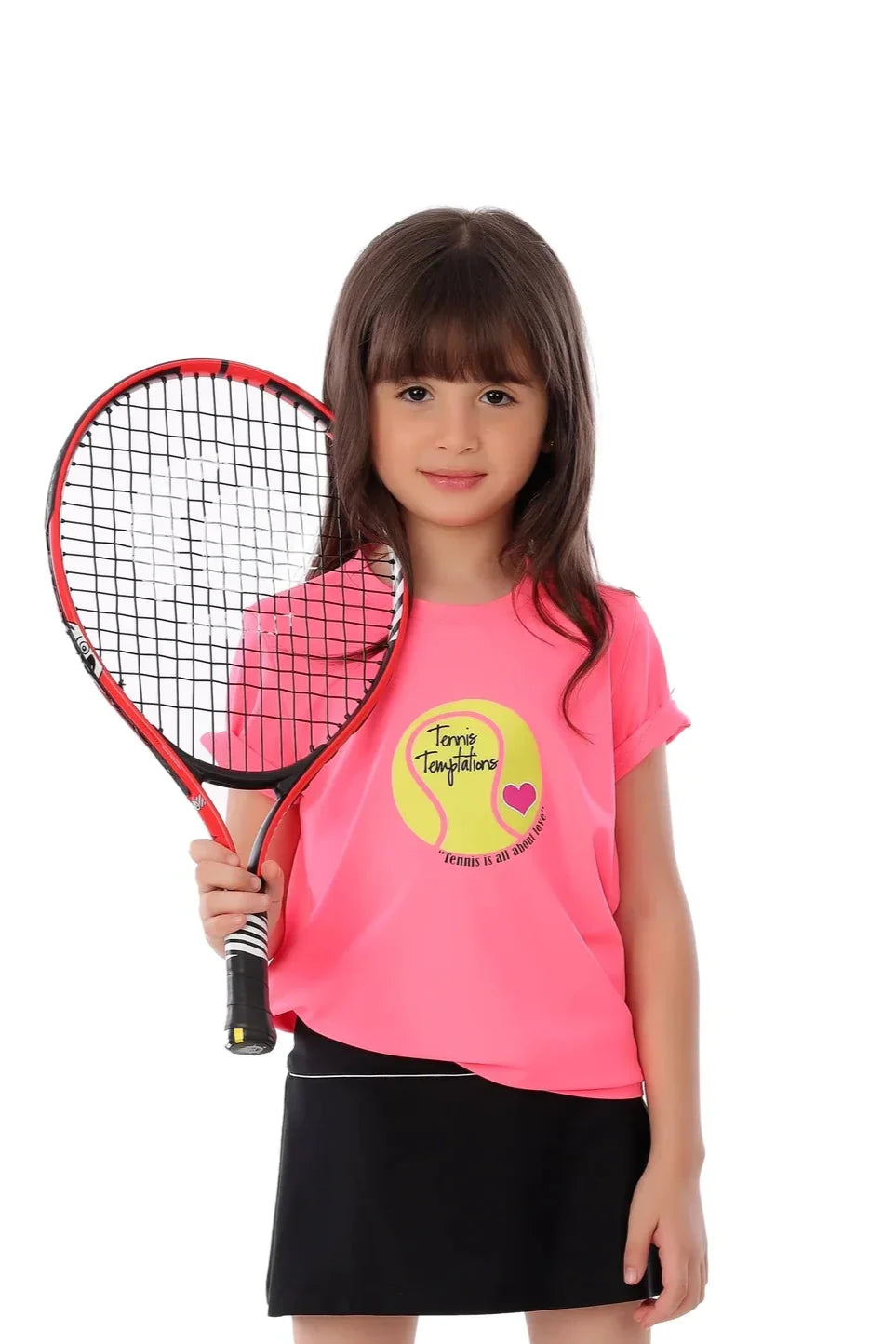Girls Neon Pink Love Tennis Graphic T-Shirt – Sporty Top
