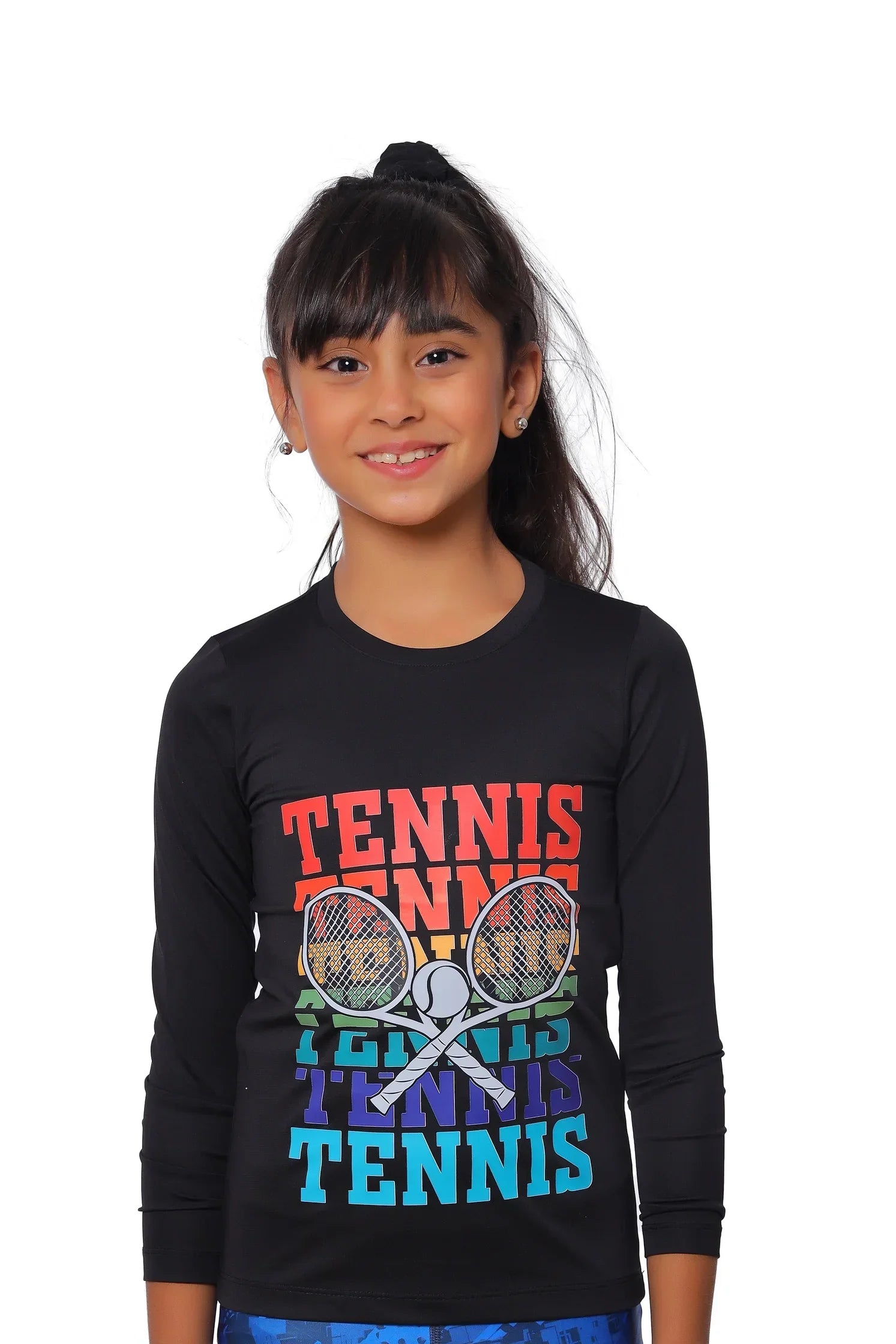 Girls Black Tennis Long Sleeve T-Shirt – Sporty Top